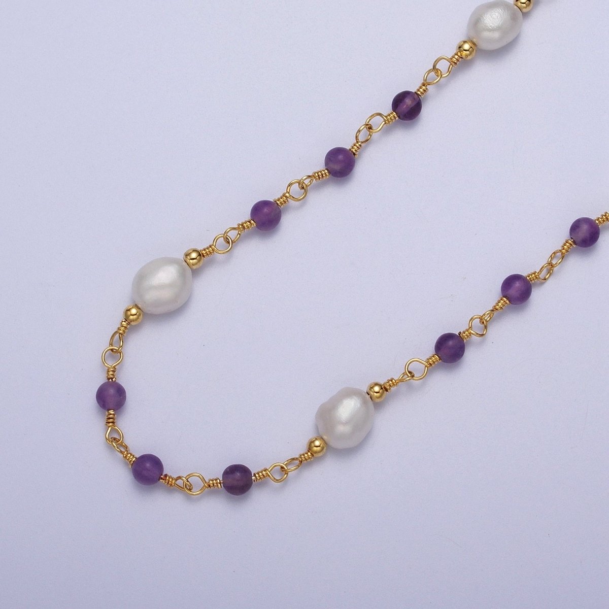 24K Gold Filled Purple Amethyst Pearl Unfinished Chain by Yard | ROLL-1072 Clearance Pricing