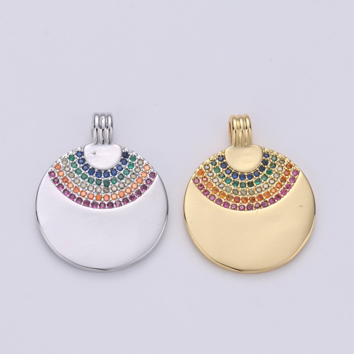 24K Gold Filled Rainbow Charms Pendant, Dainty Celestial Colored CZ Micro Pave Charm Pendant jewelry Findings Silver Rainbow Charm I-909 I-910