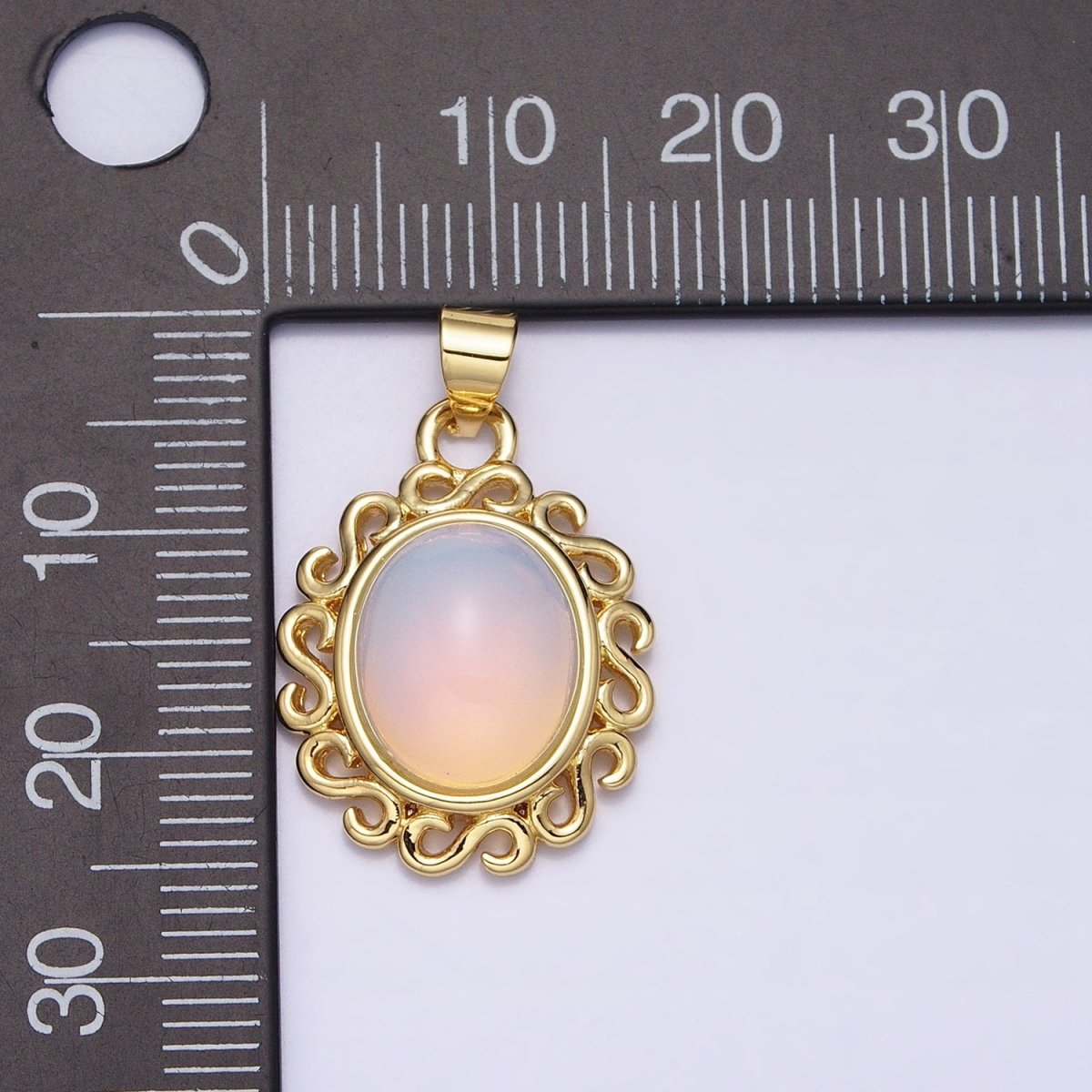 24k Gold Filled Rainbow Moonstone Charms, Gold Making Oval Moonstone Cabochon Pendant AA283