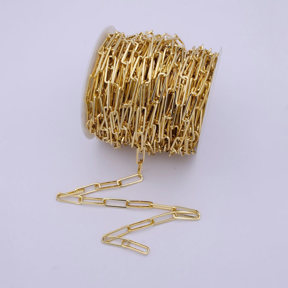 24K Gold Filled Rectangular Paper Clip Unfinished Chain, 21.5mmX7mm Width Paperclip Chain For Jewelry Making | ROLL-696 Clearance Pricing