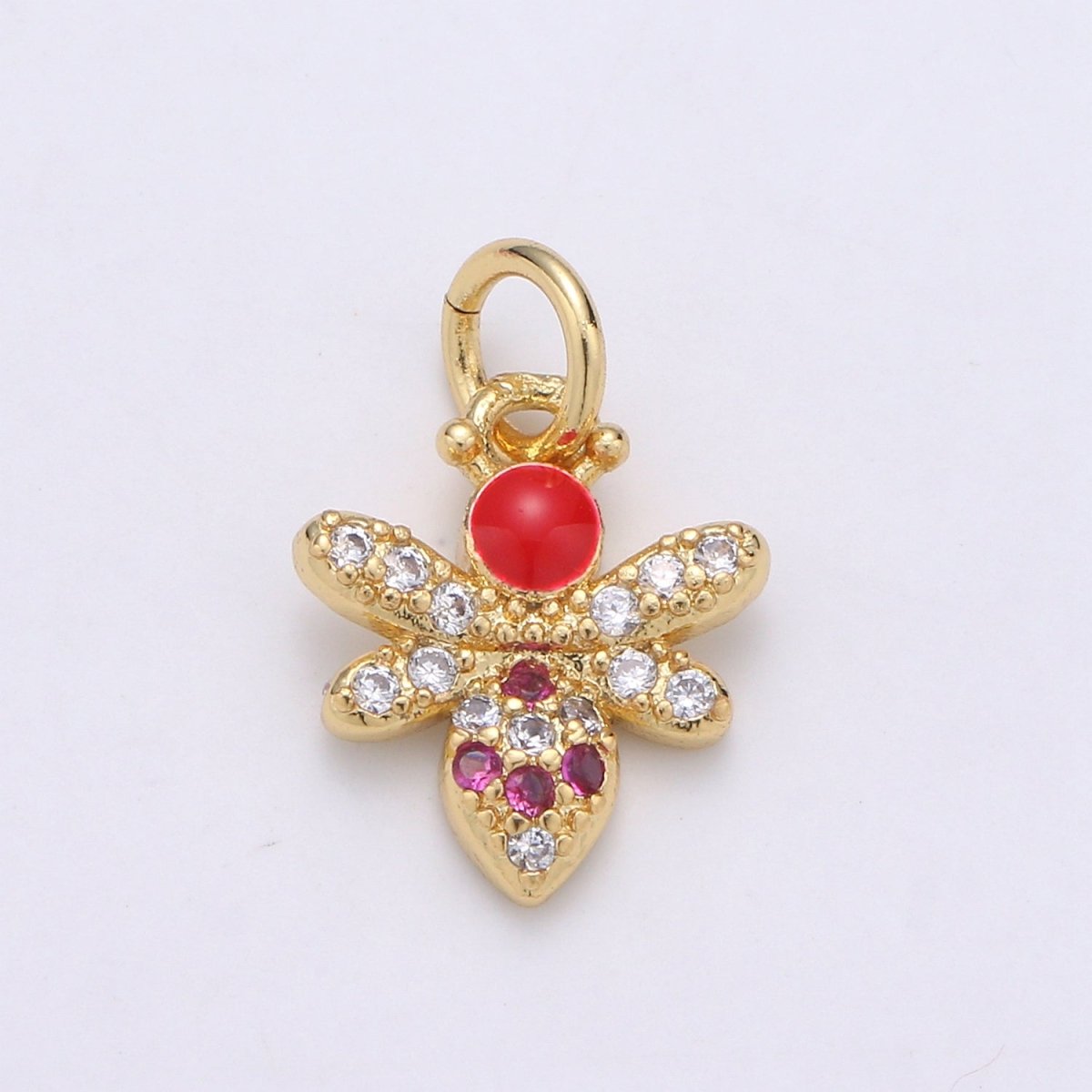 24K Gold Filled Red Bees Flies Charm D-934