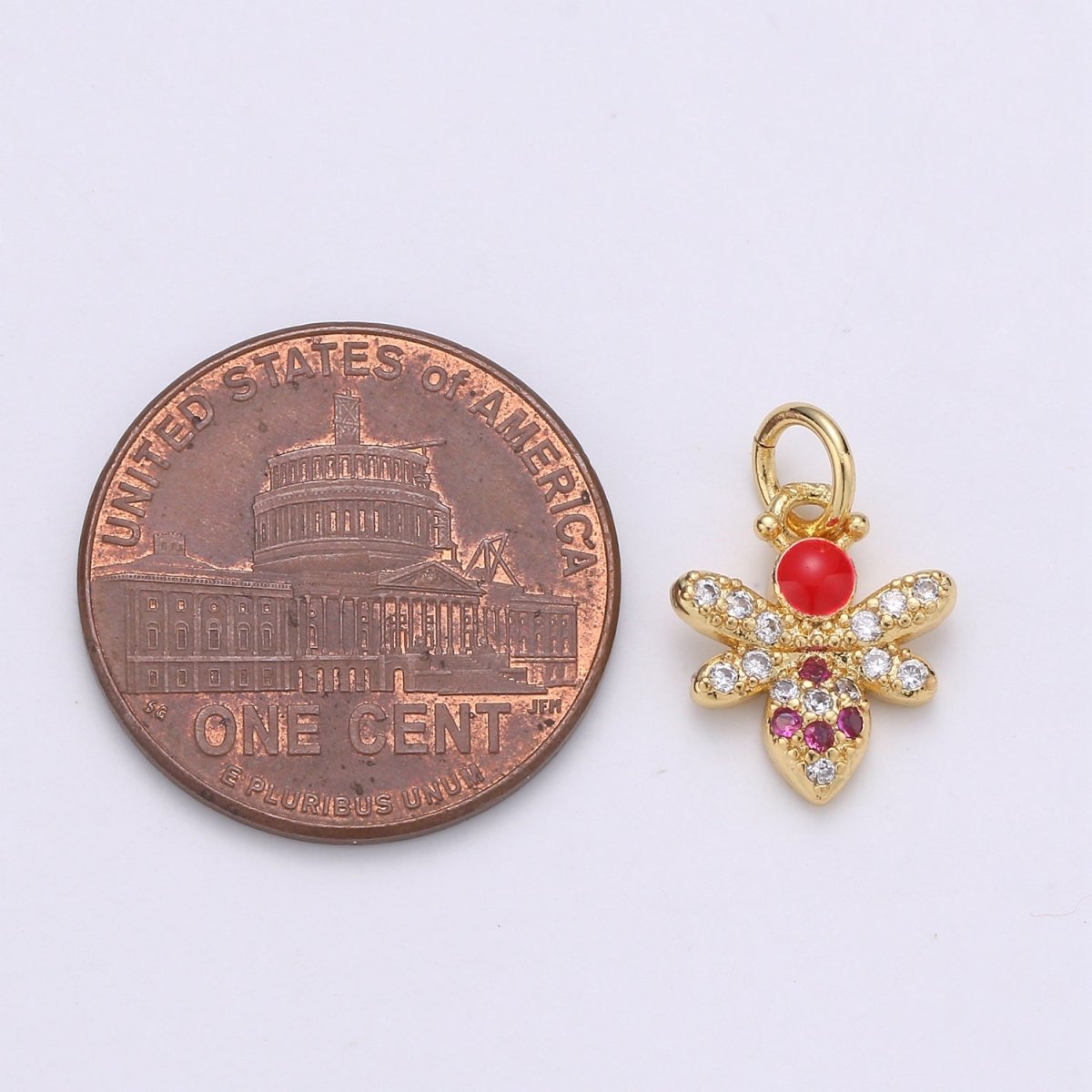 24K Gold Filled Red Bees Flies Charm D-934
