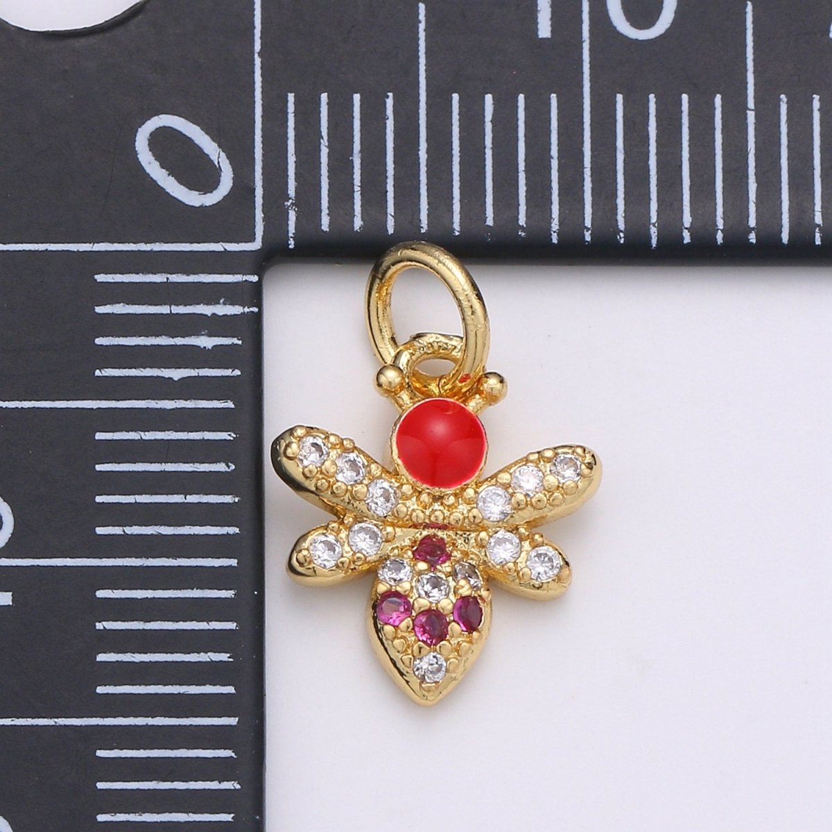 24K Gold Filled Red Bees Flies Charm D-934