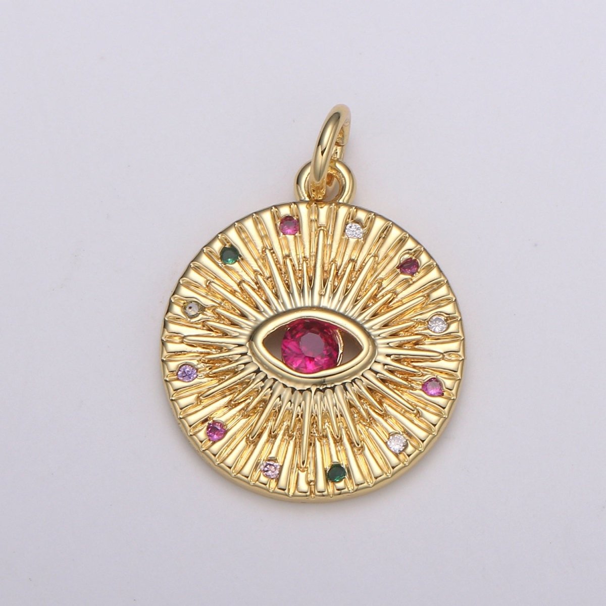 24K Gold Filled Red Crystal Sunrise Coin Charm E-198