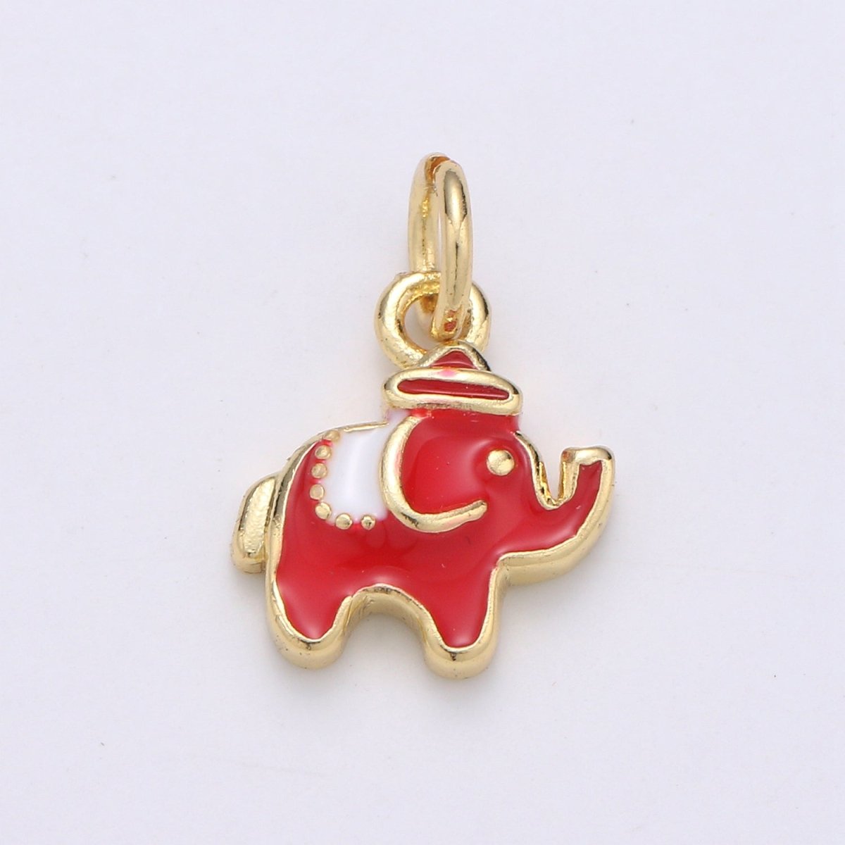 24K Gold Filled Red Elephant Enamel Charm D-931