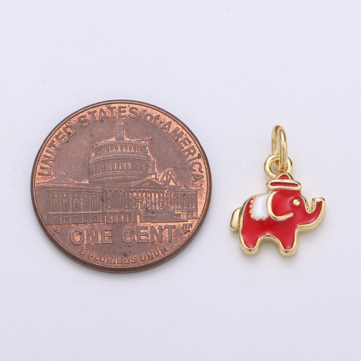 24K Gold Filled Red Elephant Enamel Charm D-931