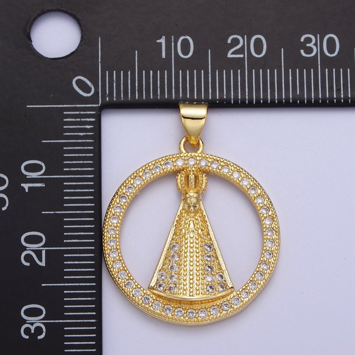 24K Gold Filled Religious Nossa Senhora Aparecida Open Micro Paved CZ Catholic Cape Pendant H-654
