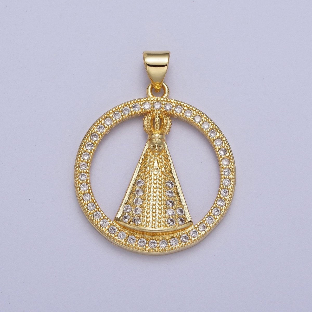 24K Gold Filled Religious Nossa Senhora Aparecida Open Micro Paved CZ Catholic Cape Pendant H-654