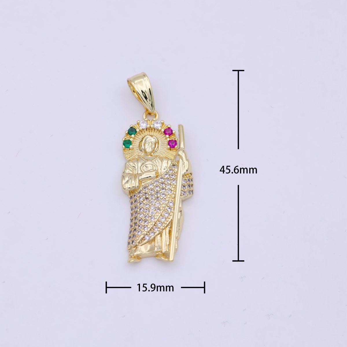 24K Gold Filled Religious Saint St. Jude Multicolor Clear Micro Paved CZ Pendant N-622