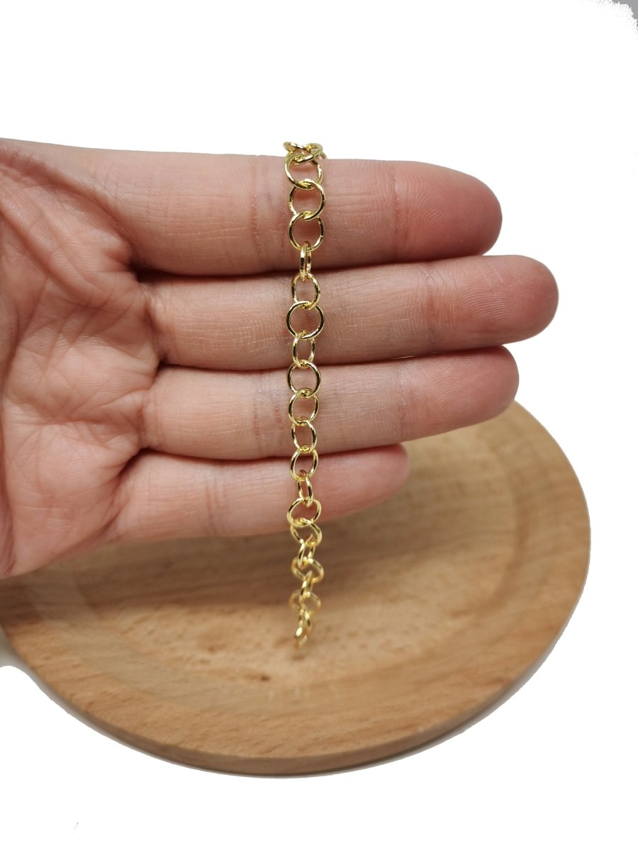 24K Gold Filled ROLO Chain by Yard, 6mm Width, Wholesale Bulk Roll Chain For Jewelry Making, Necklace Bracelet Anklet Component Supply  | ROLL-079 Clearance Pricing