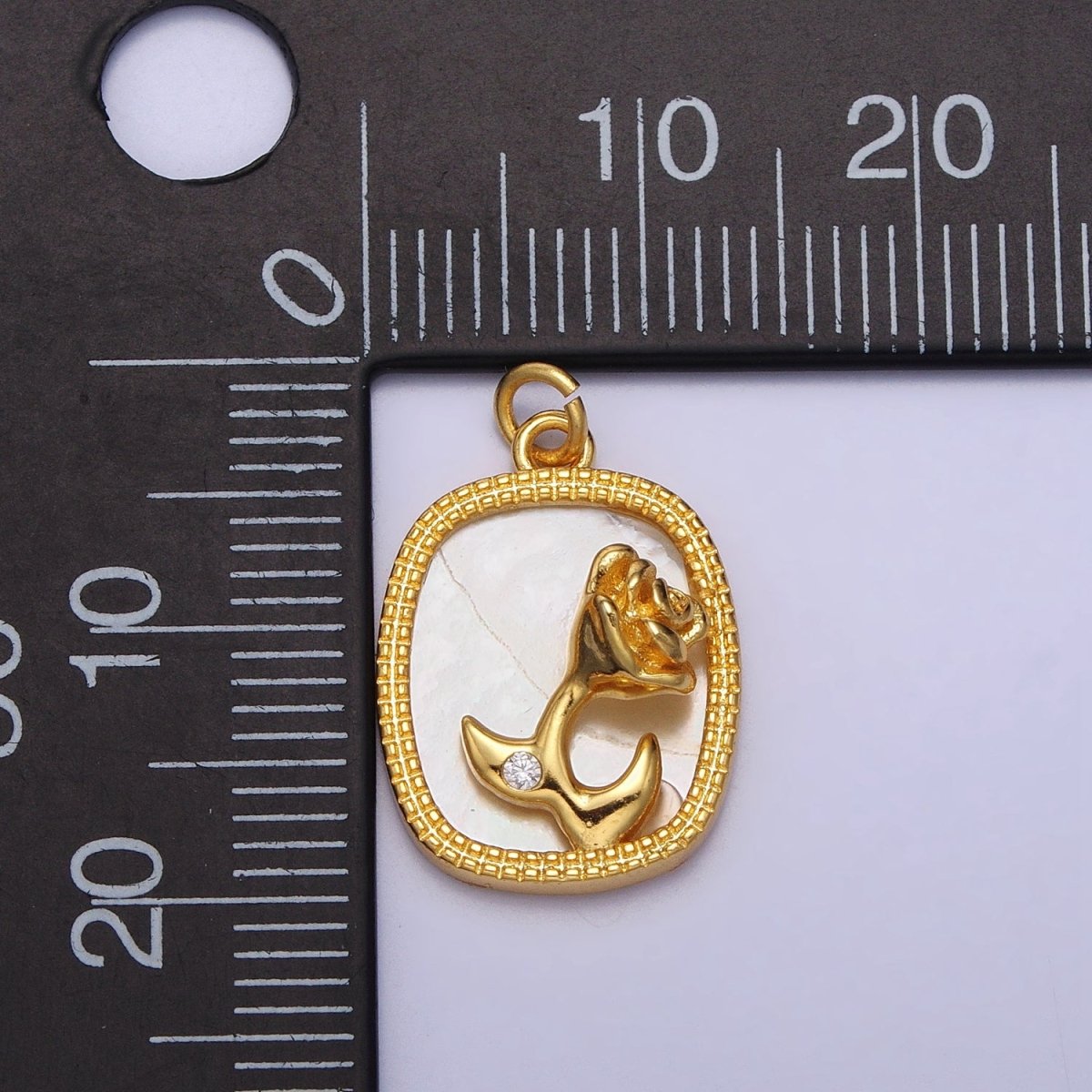 24K Gold Filled Rose Flower CZ Shell Pearl Square Charm | AC1053