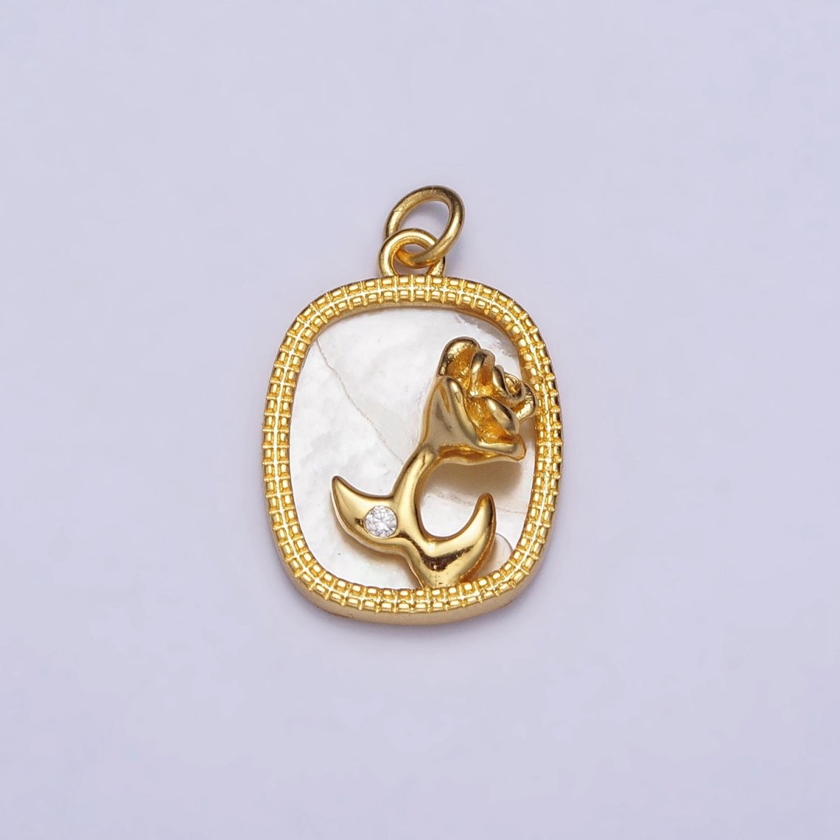 24K Gold Filled Rose Flower CZ Shell Pearl Square Charm | AC1053