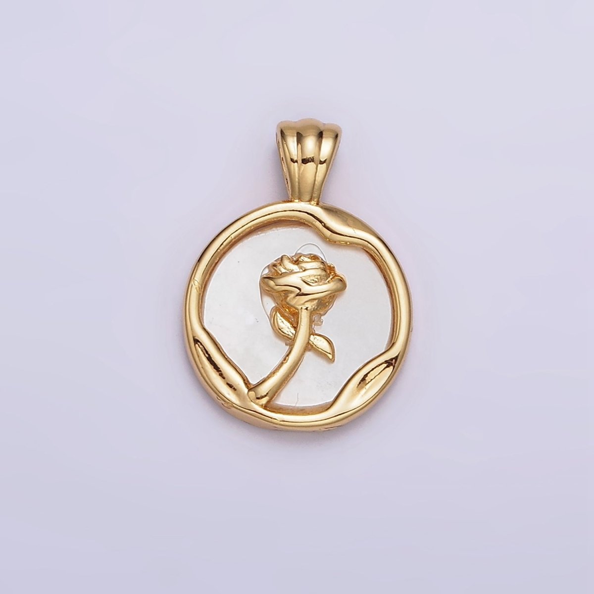 24K Gold Filled Rose Flower Shell Pearl Dented Molten Round Pendant | AA598