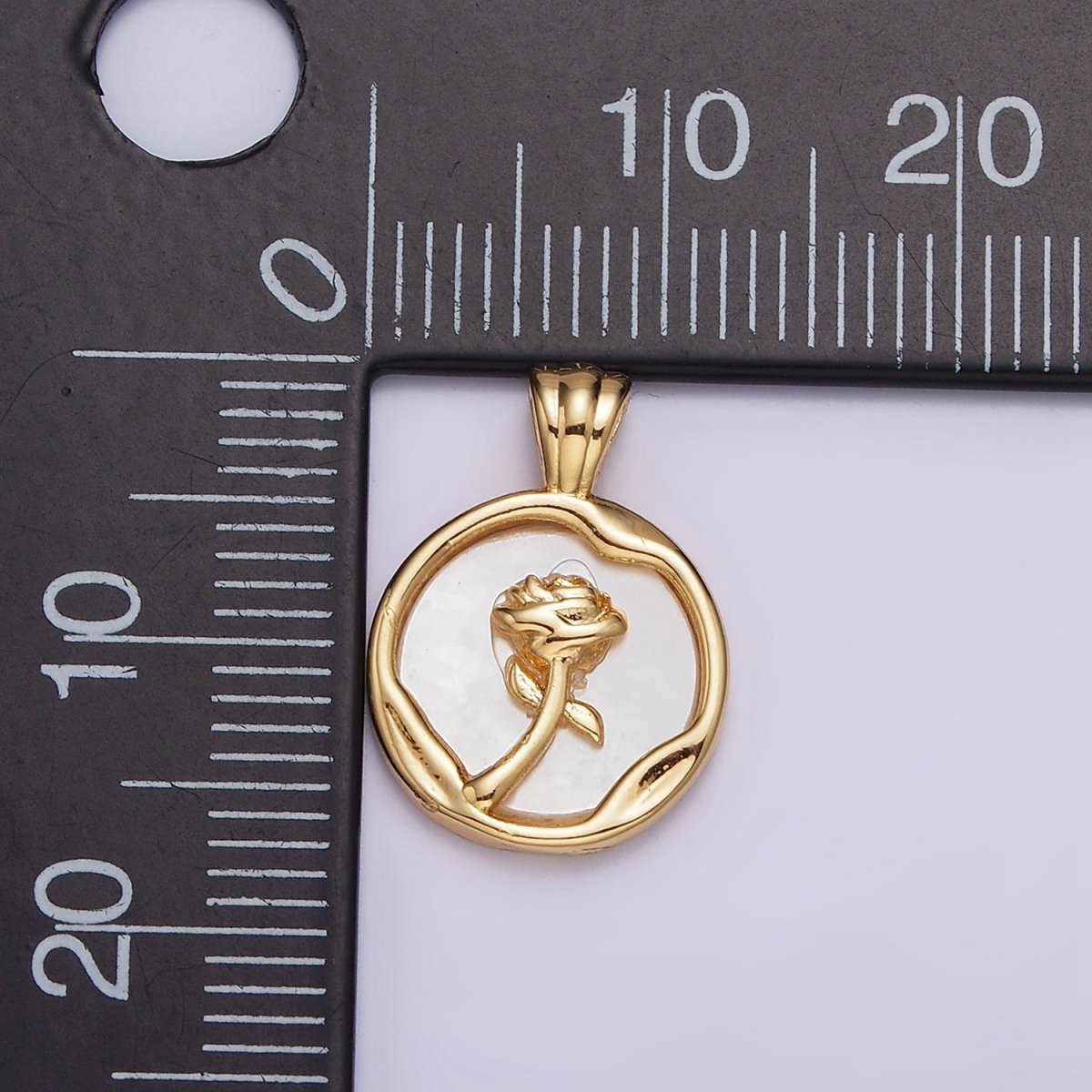 24K Gold Filled Rose Flower Shell Pearl Dented Molten Round Pendant | AA598