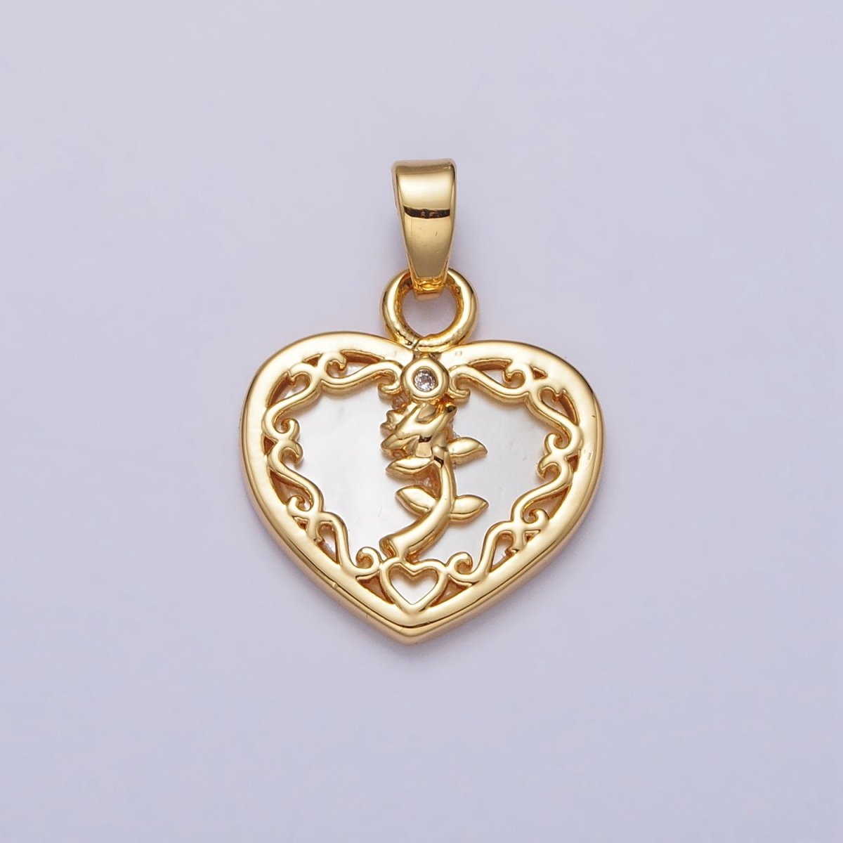 24K Gold Filled Rose Flower Shell Pearl Heart Pendant | AA114