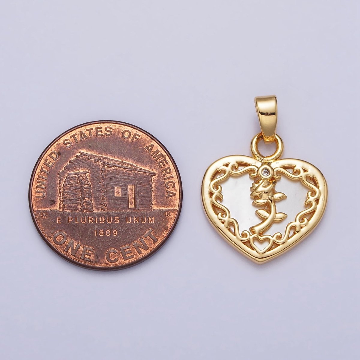 24K Gold Filled Rose Flower Shell Pearl Heart Pendant | AA114
