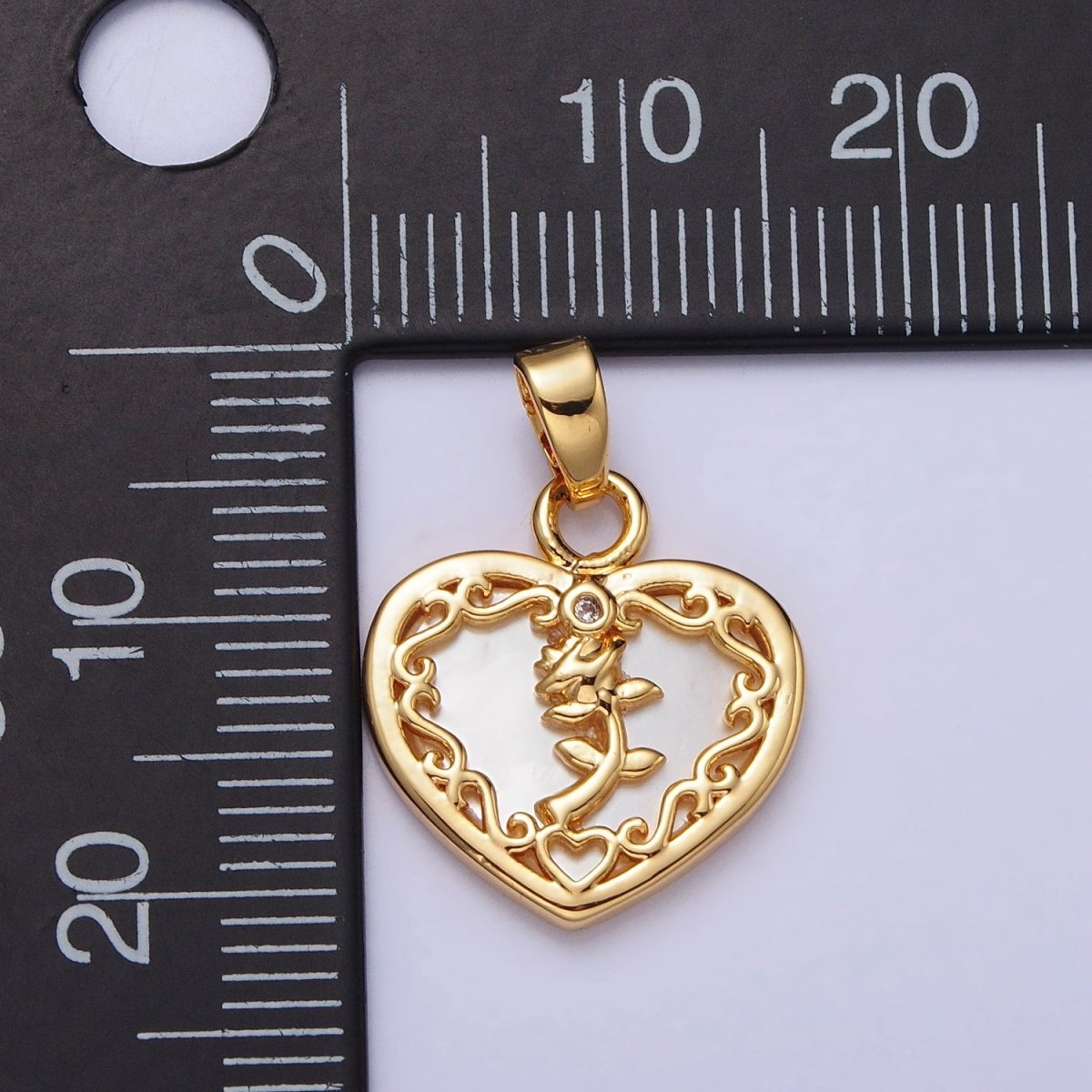 24K Gold Filled Rose Flower Shell Pearl Heart Pendant | AA114