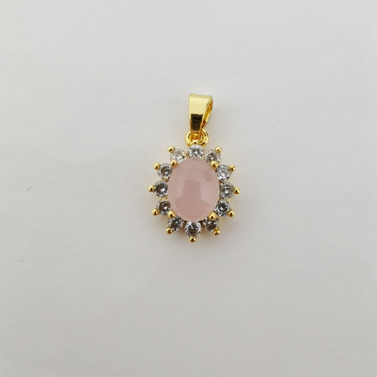 24k Gold Filled Rosegold Stone Sun charm, Cubic Zirconia Jewels, Micro Diamond Paved, Pink Stone Charm, Sun Flower Charm D-071
