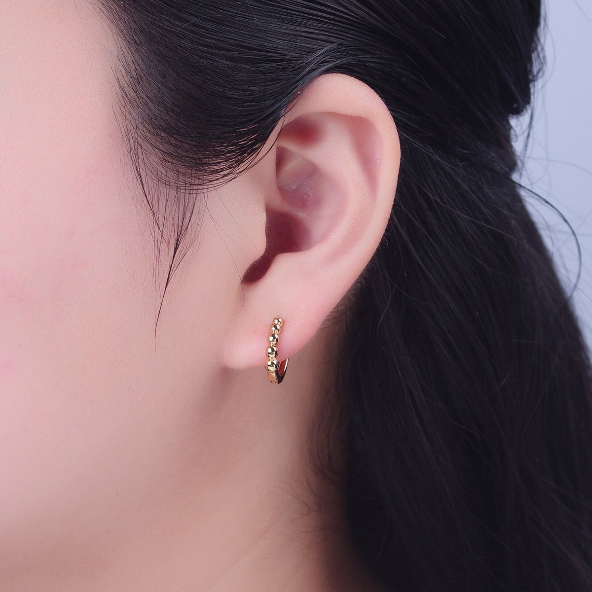 OS 24K "Gold Filled Round Beaded Bubble Huggie Hoop Earrings P-397
