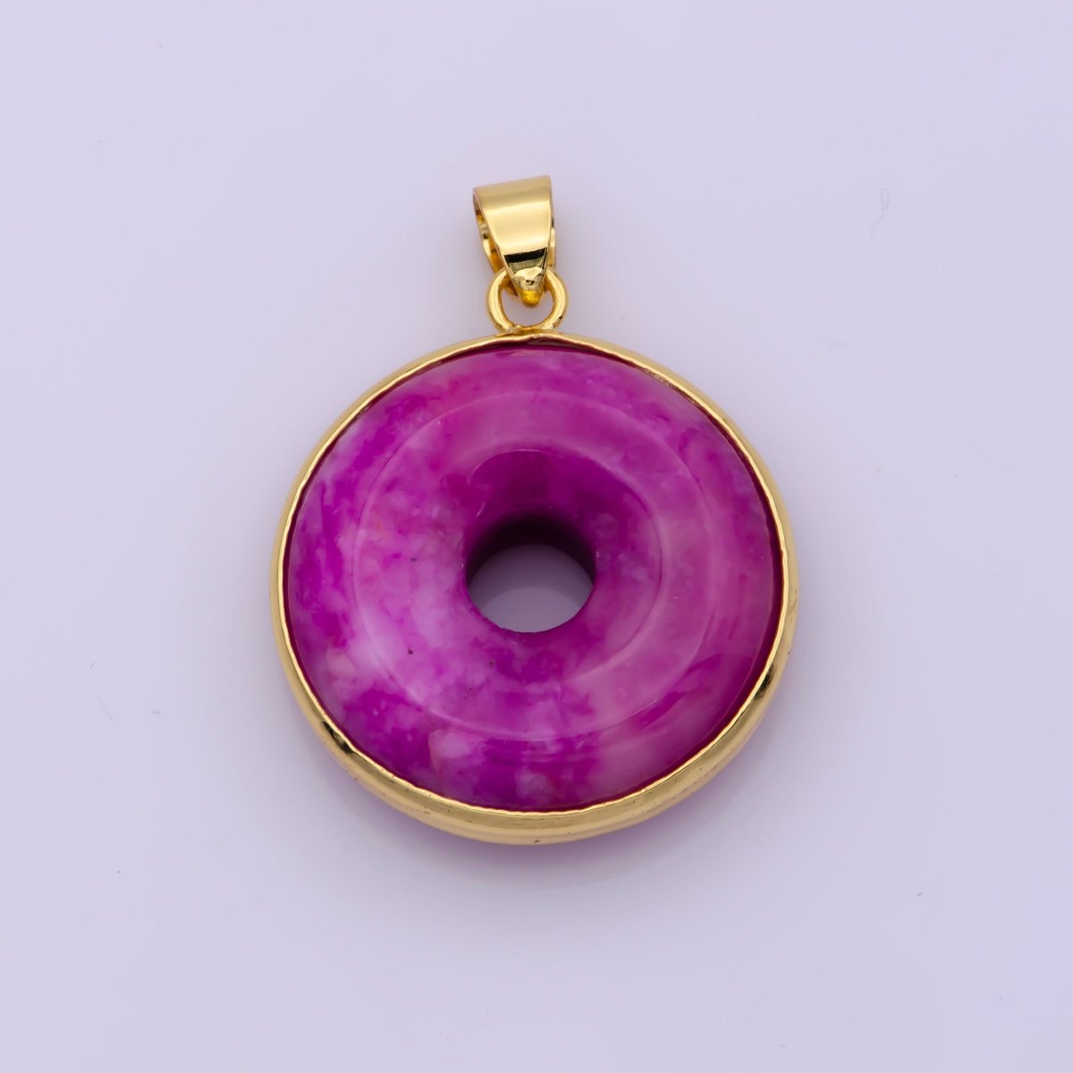 24k Gold Filled Round Jade Stone charm, Purple Donut Stone Pendant, Jade Stone Pendant, Colorful Charm Birthstone Jewelry Necklace AH-344