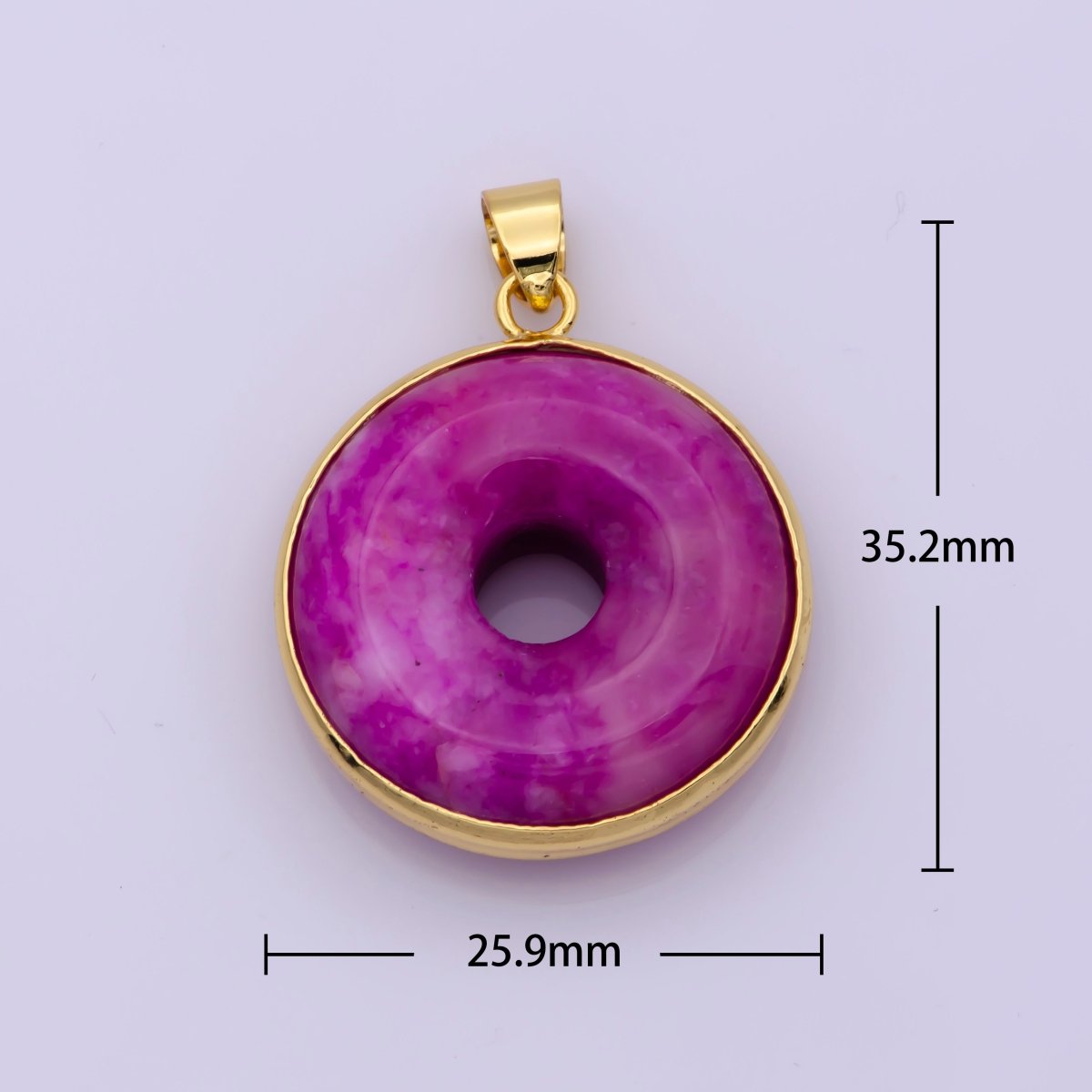 24k Gold Filled Round Jade Stone charm, Purple Donut Stone Pendant, Jade Stone Pendant, Colorful Charm Birthstone Jewelry Necklace AH-344