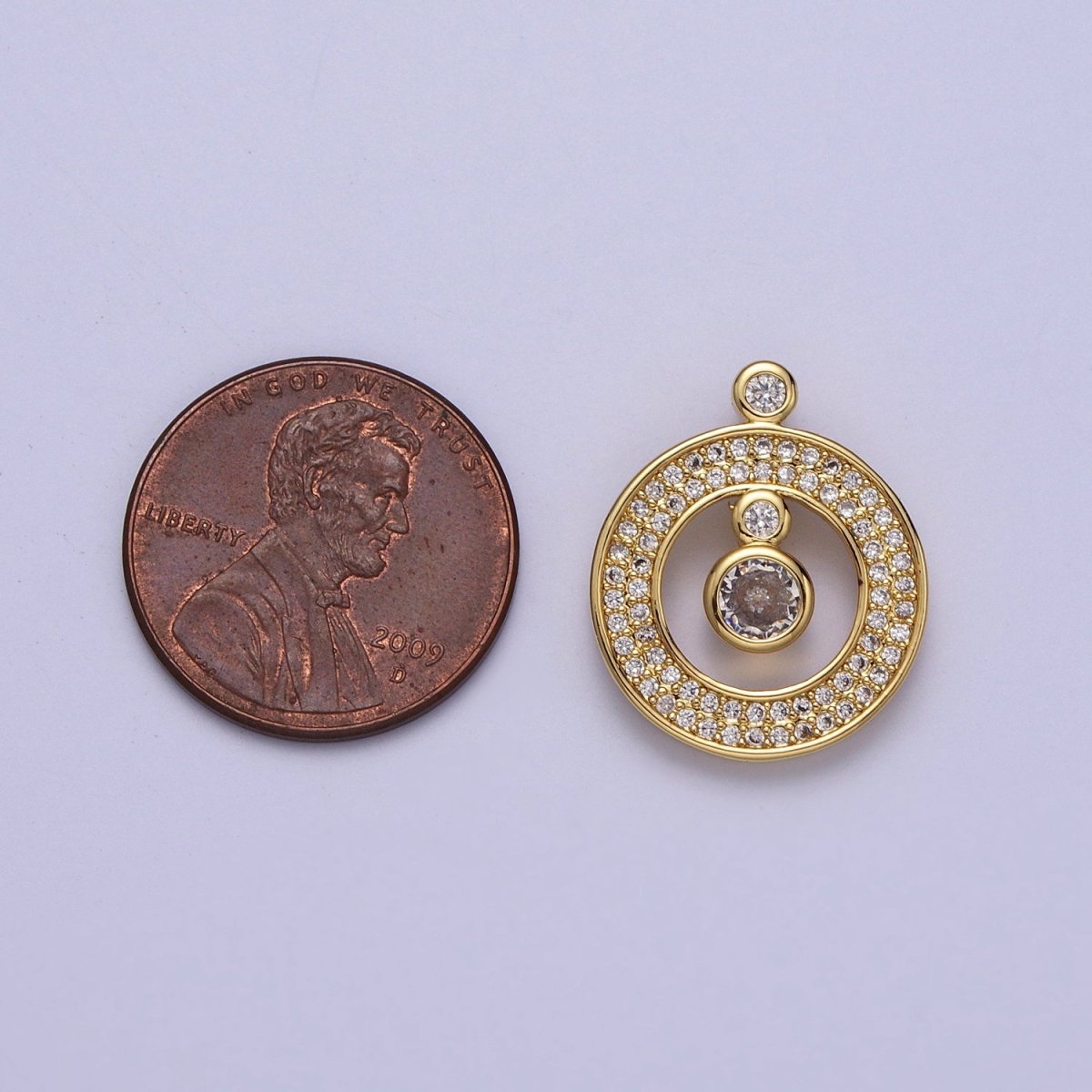 24K Gold Filled Round Micro Paved Open Pendant H-360