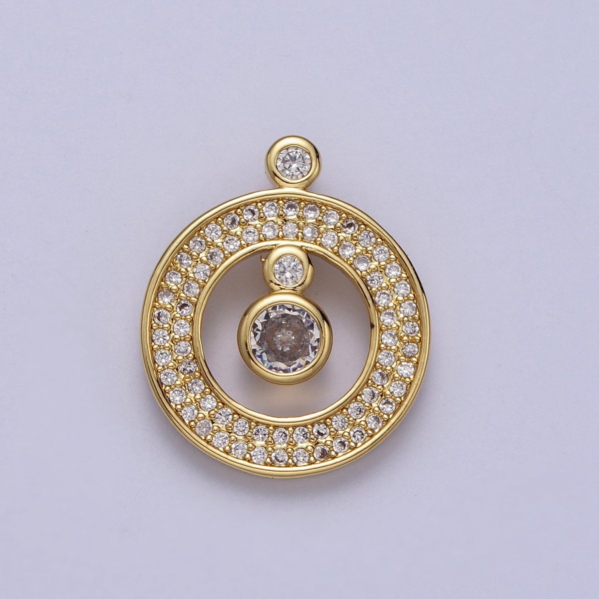 24K Gold Filled Round Micro Paved Open Pendant H-360