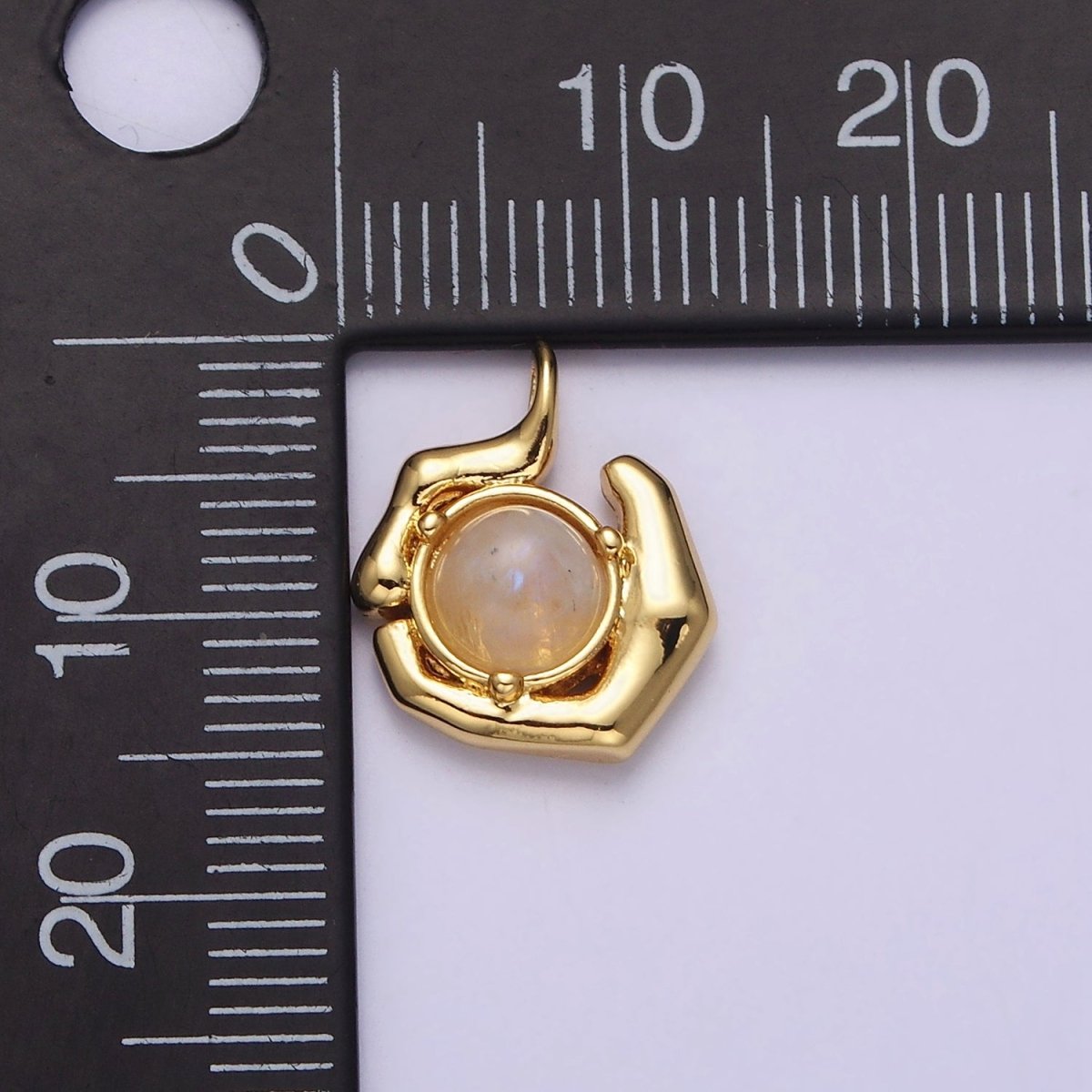 24K Gold Filled Round Moonstone Natural Gemstone Geometric Charm | AC1376