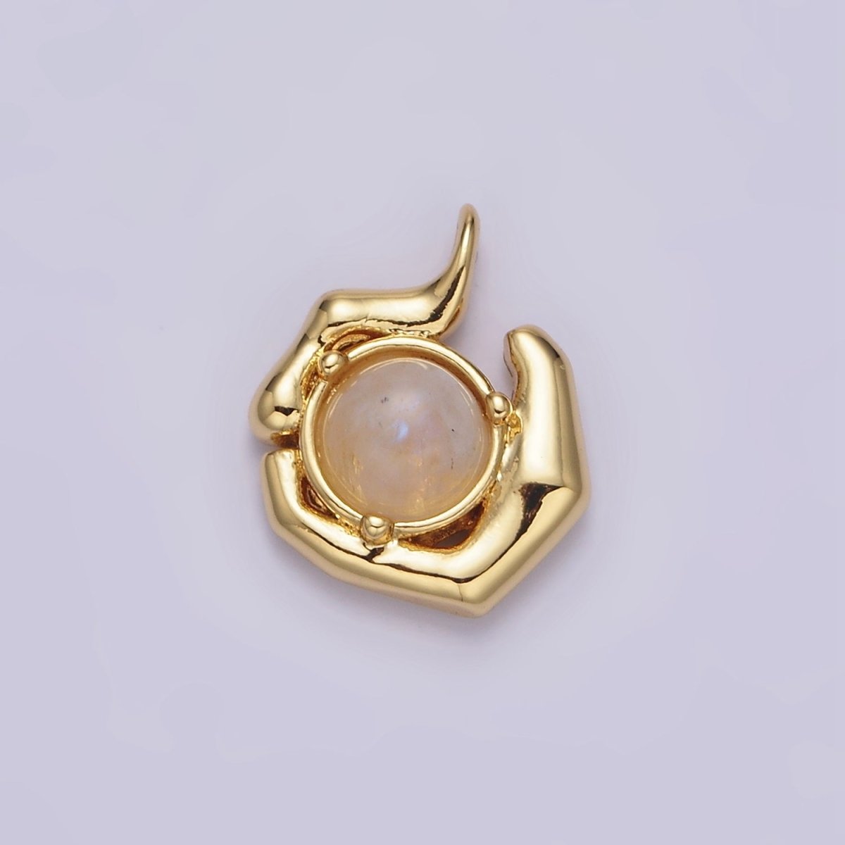 24K Gold Filled Round Moonstone Natural Gemstone Geometric Charm | AC1376