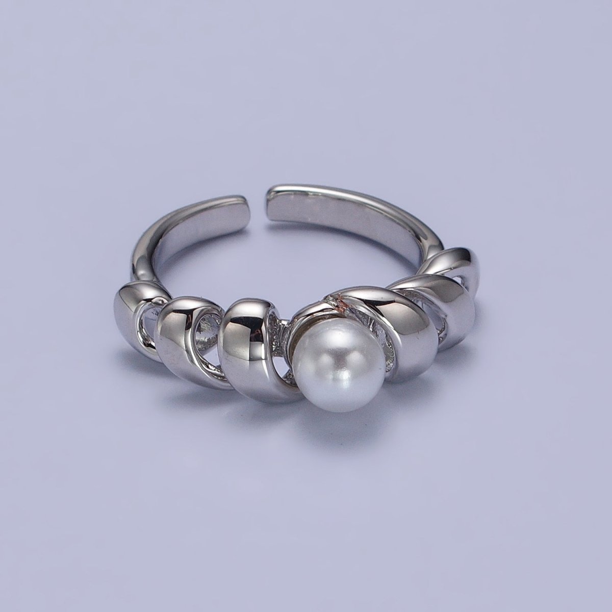 24K Gold Filled Round Pearl Twisted Coil Adjustable Ring in Gold & Silver |R-153 R-147
