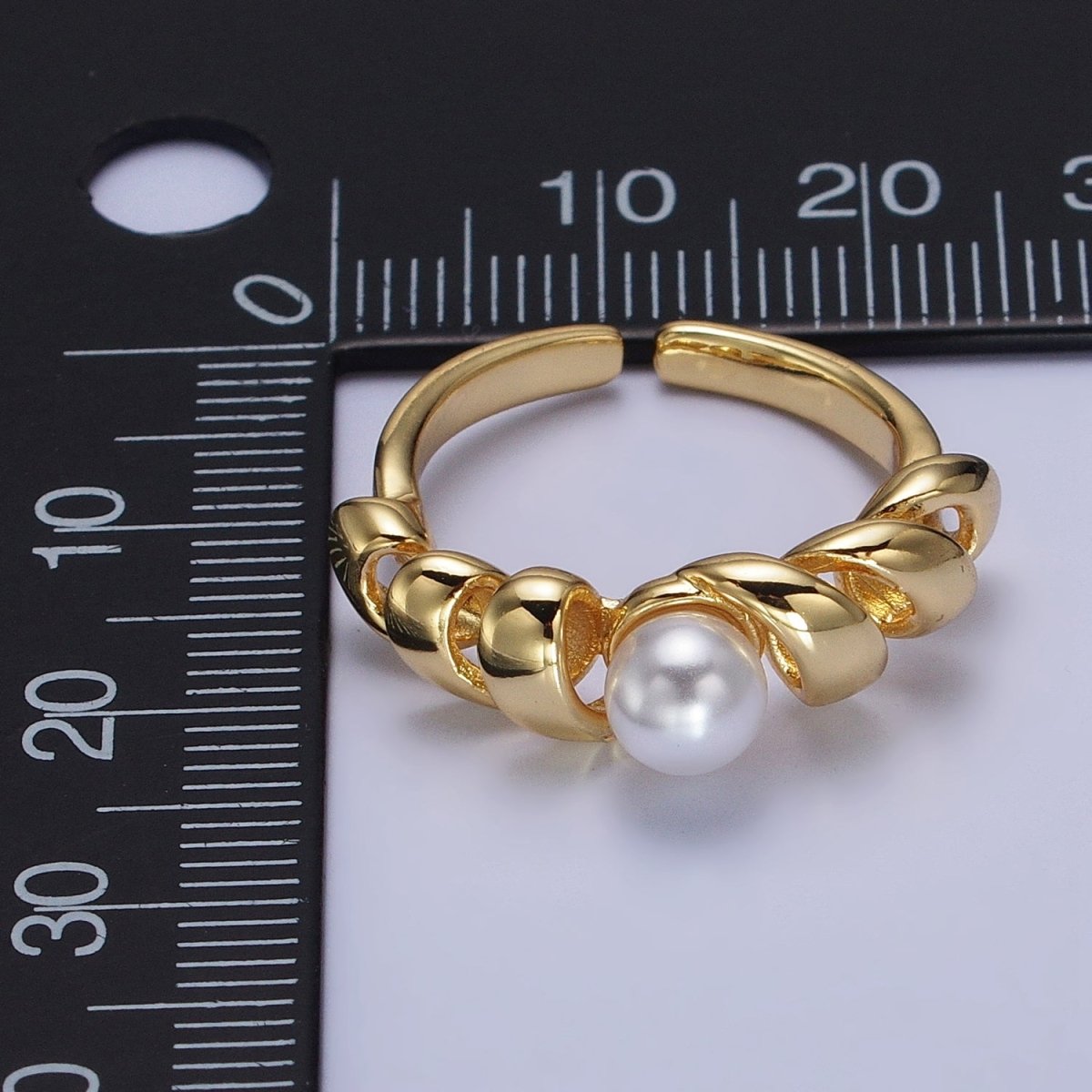 24K Gold Filled Round Pearl Twisted Coil Adjustable Ring in Gold & Silver |R-153 R-147