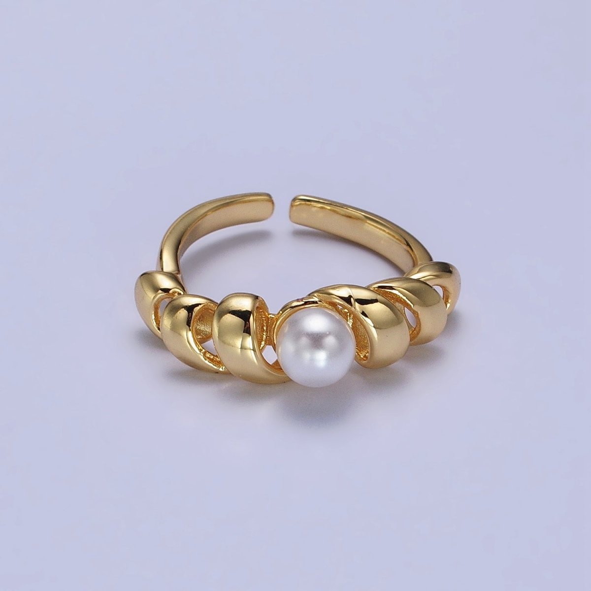 24K Gold Filled Round Pearl Twisted Coil Adjustable Ring in Gold & Silver |R-153 R-147