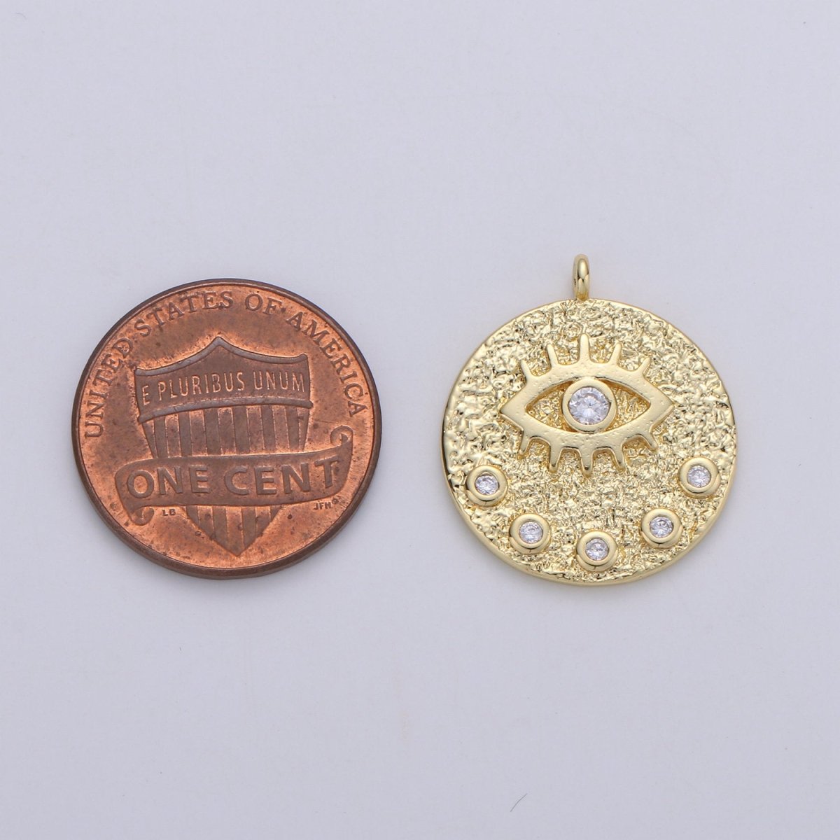 24K Gold Filled Rustic Dainty Evil Eye Charm with Micro Pave Cubic Zirconia CZ Stone for Peaceful Spiritual Necklace or Bracelet, C-928