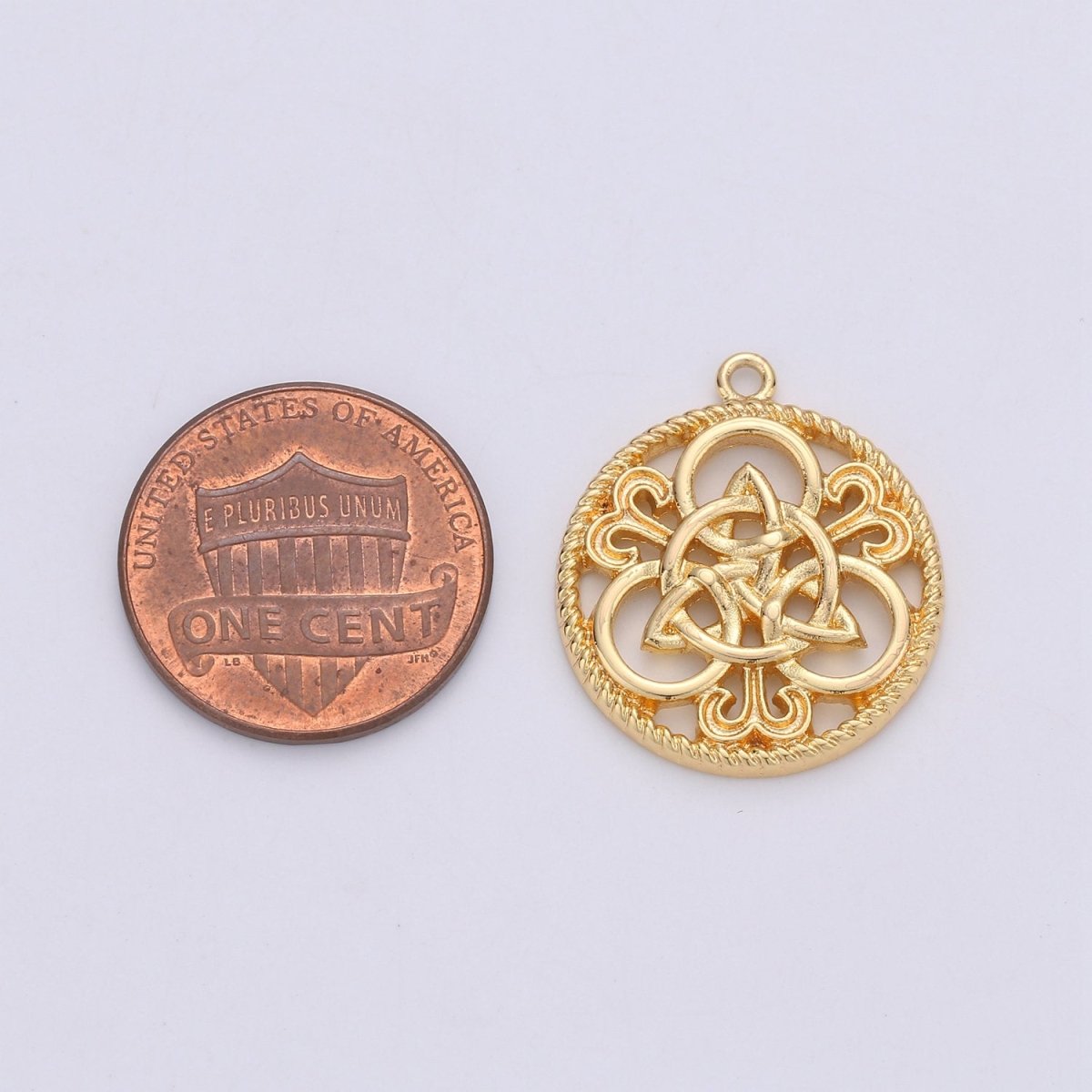 24K Gold Filled Rustic Geometric Flower Pattern Mosaic Charm for Necklace or Bracelet, C-889