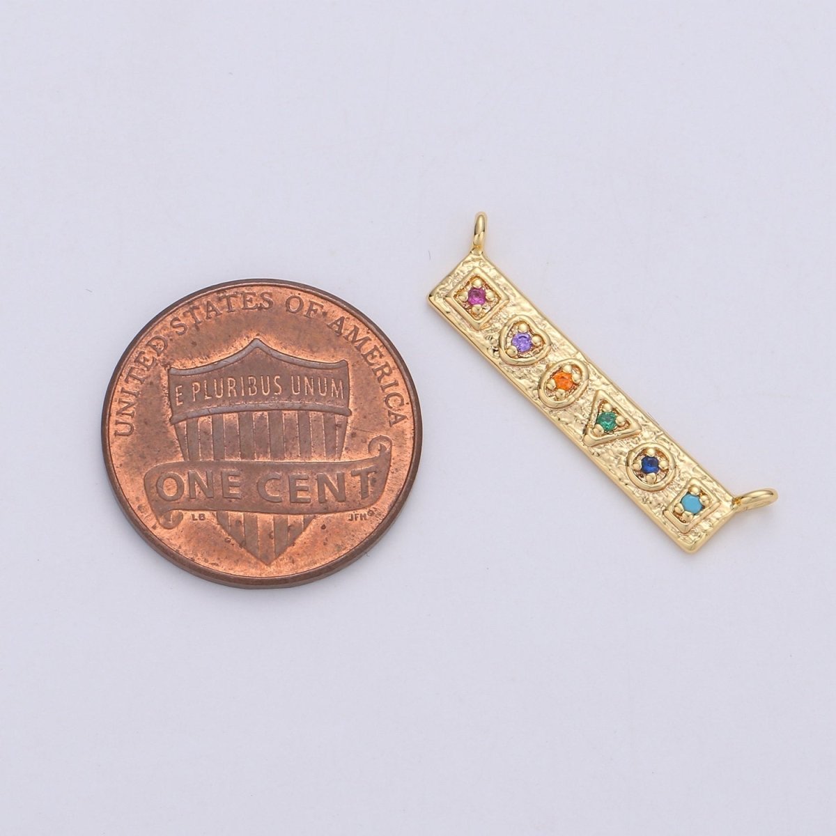 24K Gold Filled Rustic Geometric Shape Connector with Micro Pave Multi Color Cubic Charm double bail for Necklace or Bracelet F-358 F-359