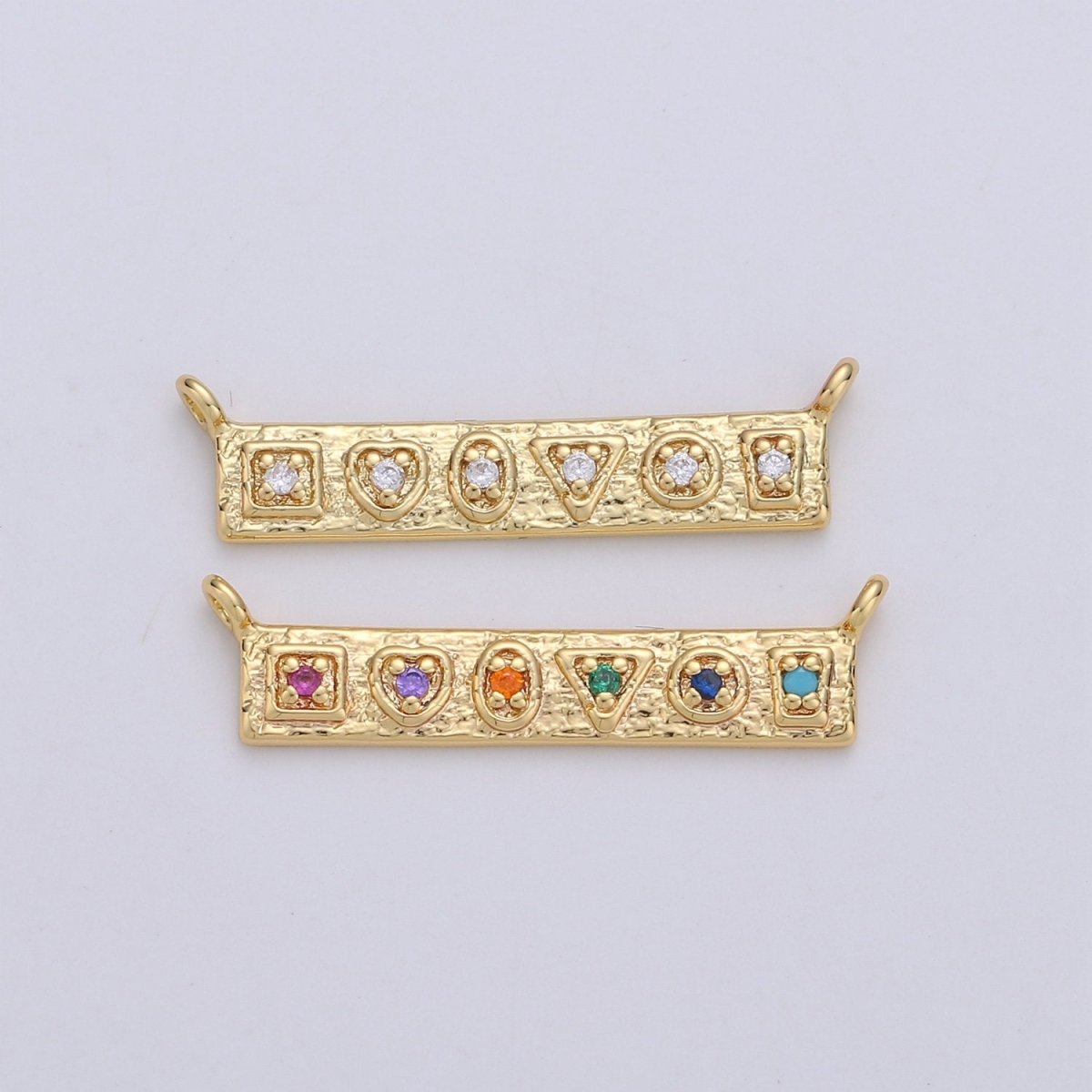 24K Gold Filled Rustic Geometric Shape Connector with Micro Pave Multi Color Cubic Charm double bail for Necklace or Bracelet F-358 F-359
