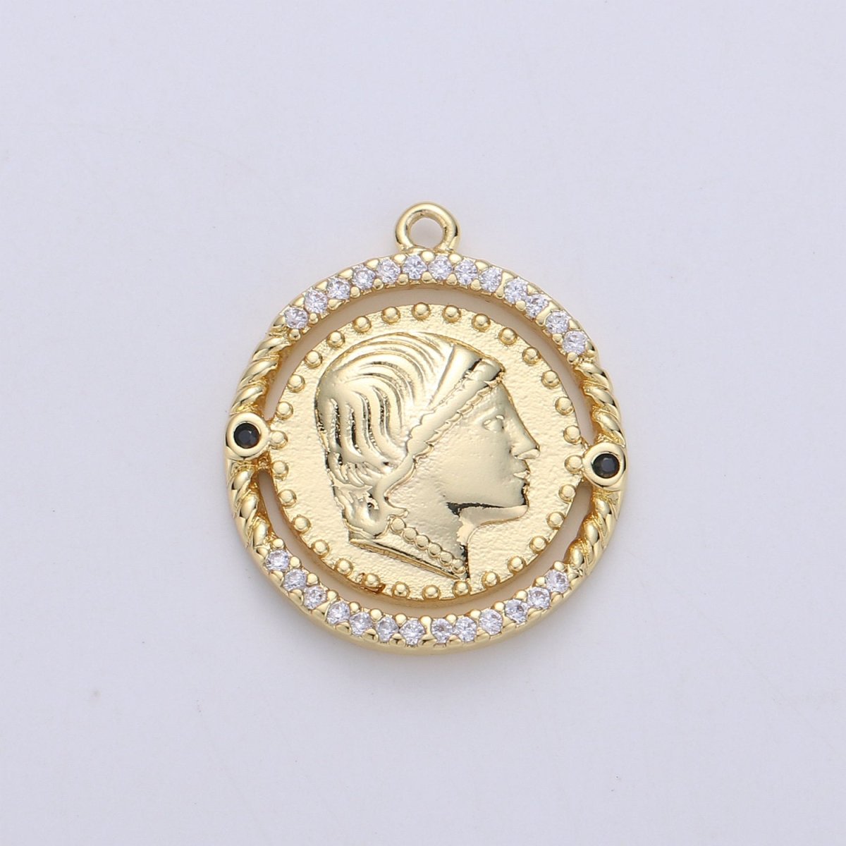 24K Gold Filled Rustic Queen King Ruler Dainty Charm with Black or Pink Micro Pave Cubic Zirconia CZ Stone for Necklace or Bracelet, C-910 ,C-931