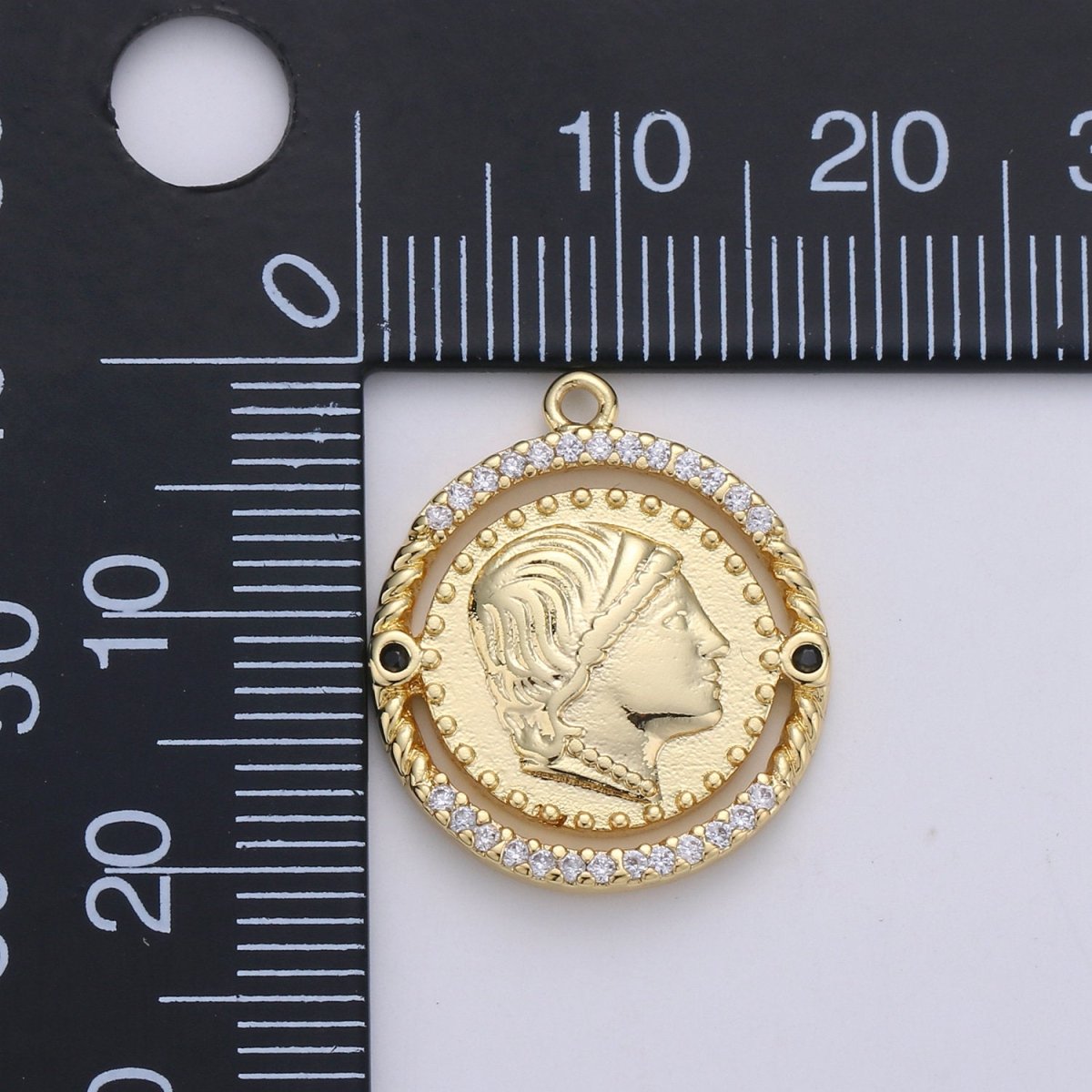 24K Gold Filled Rustic Queen King Ruler Dainty Charm with Black or Pink Micro Pave Cubic Zirconia CZ Stone for Necklace or Bracelet, C-910 ,C-931