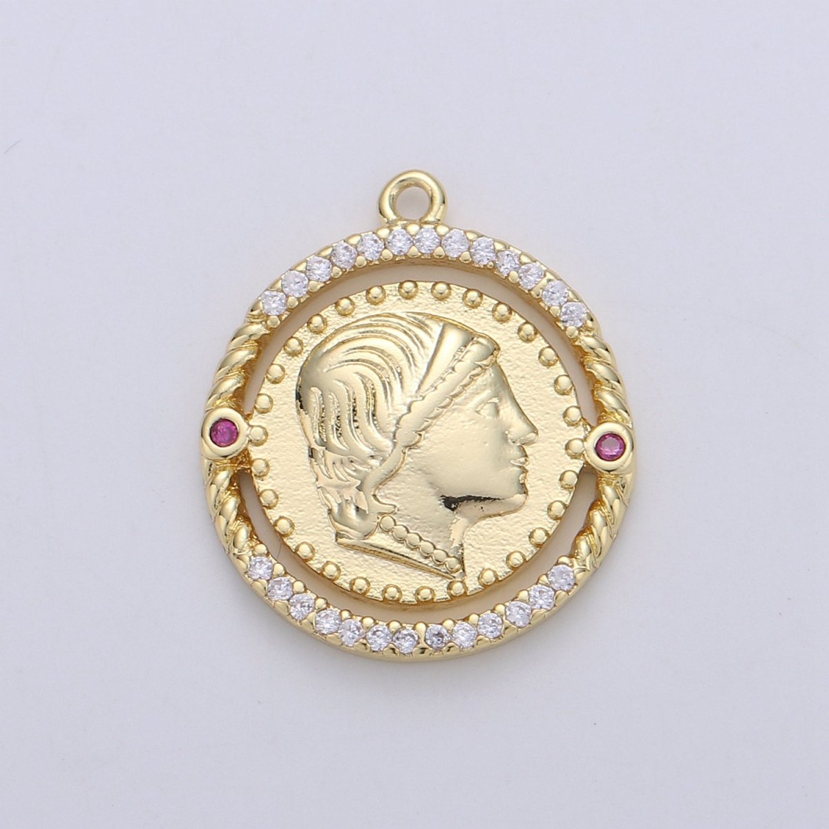 24K Gold Filled Rustic Queen King Ruler Dainty Charm with Black or Pink Micro Pave Cubic Zirconia CZ Stone for Necklace or Bracelet, C-910 ,C-931