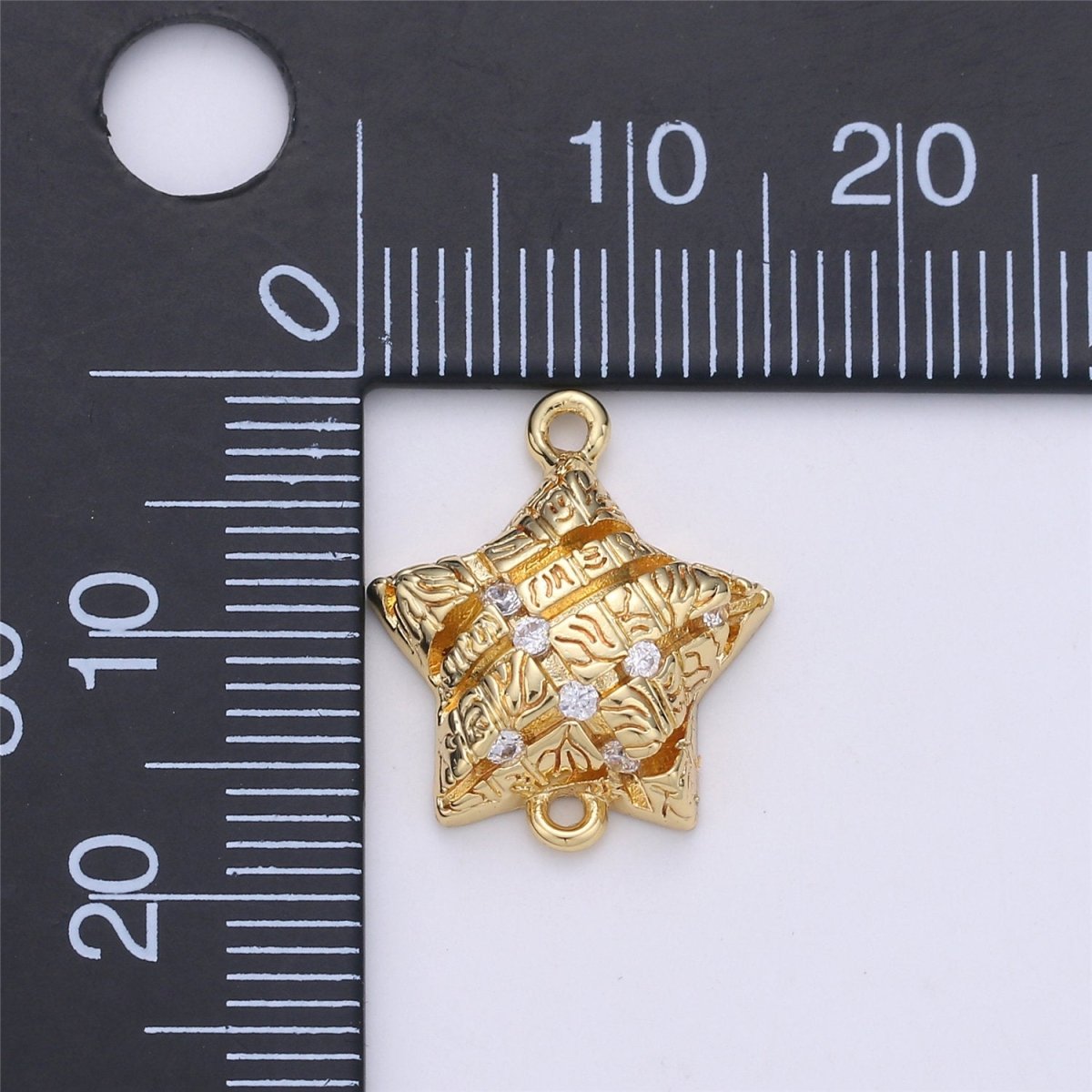 24K Gold Filled Rustic Symbols Stripes Star Dainty Connector with Micro Pave Cubic Zirconia CZ Stone for Necklace or Bracelet F-363