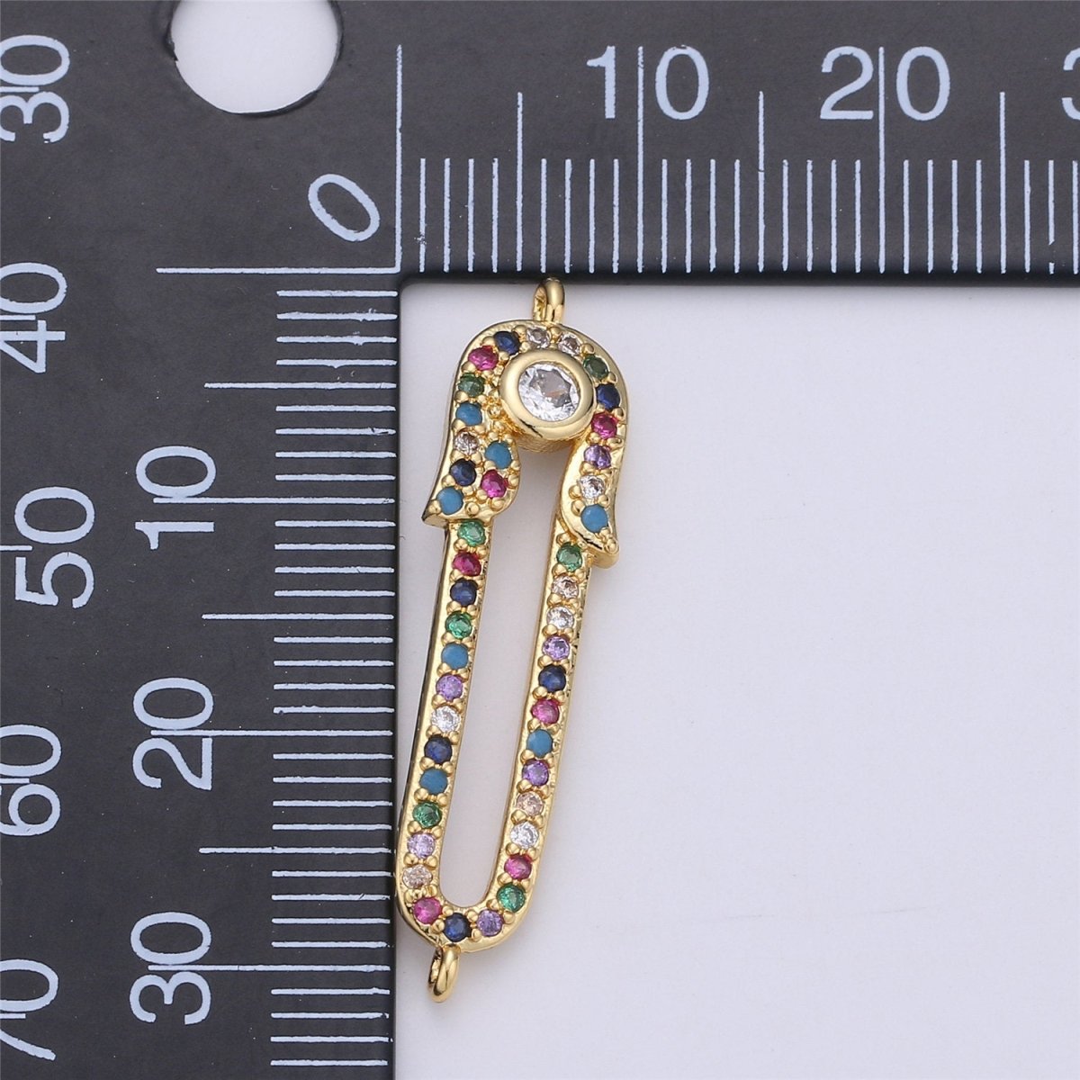 24k gold filled Safety Pin Connector Rainbow Micro Pave Charm Connector for Bracelet Necklace Earring Component F-331