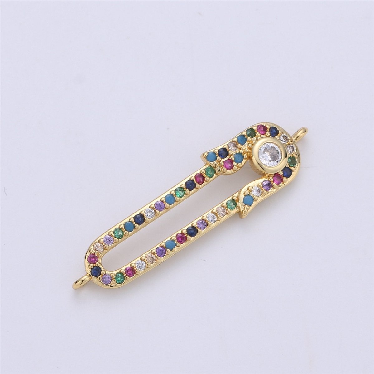 24k gold filled Safety Pin Connector Rainbow Micro Pave Charm Connector for Bracelet Necklace Earring Component F-331