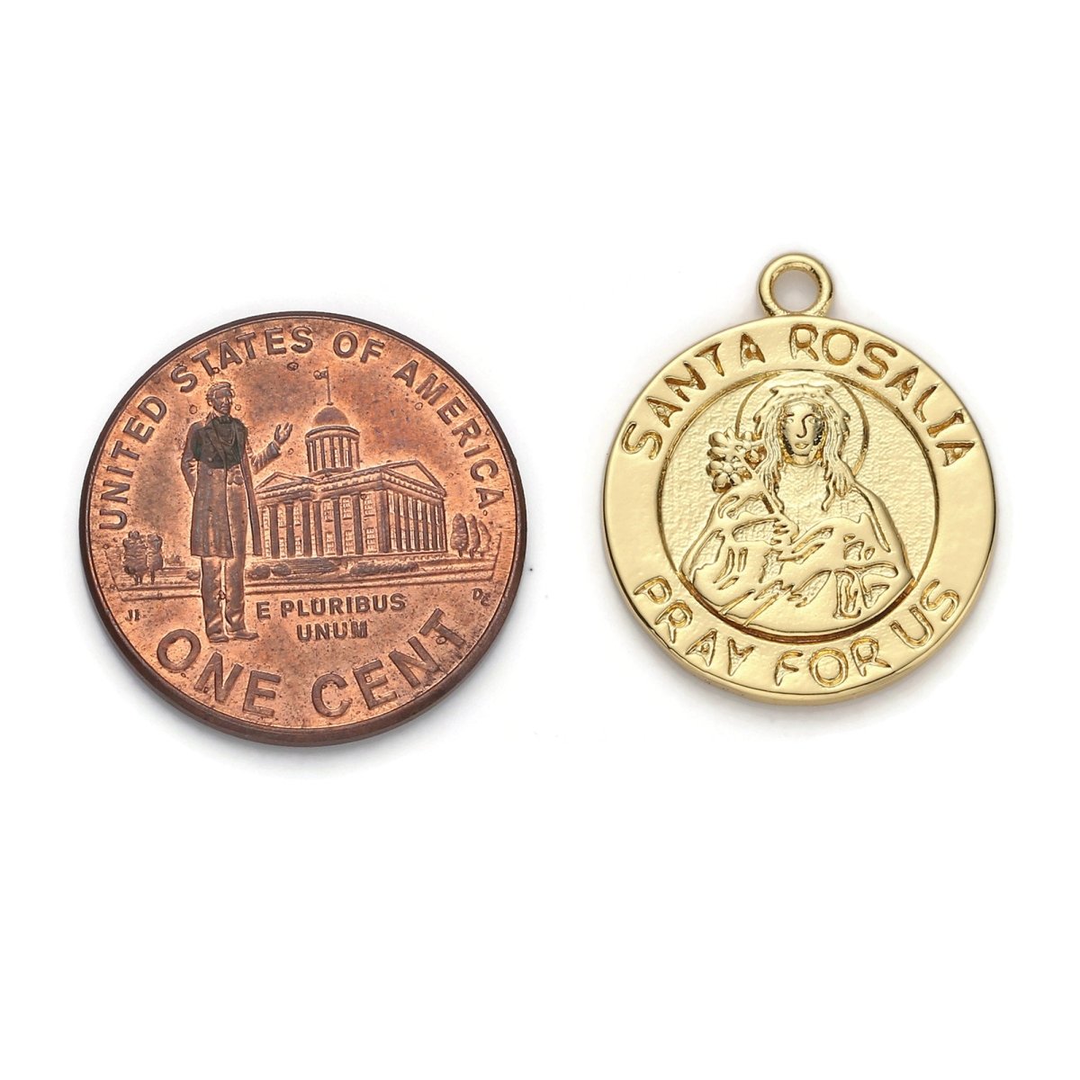 24k Gold Filled Santa Rosalia Pray for Us Charm, Religious Pendant Charm, Gold Filled Charm, For DIY Jewelry D-031