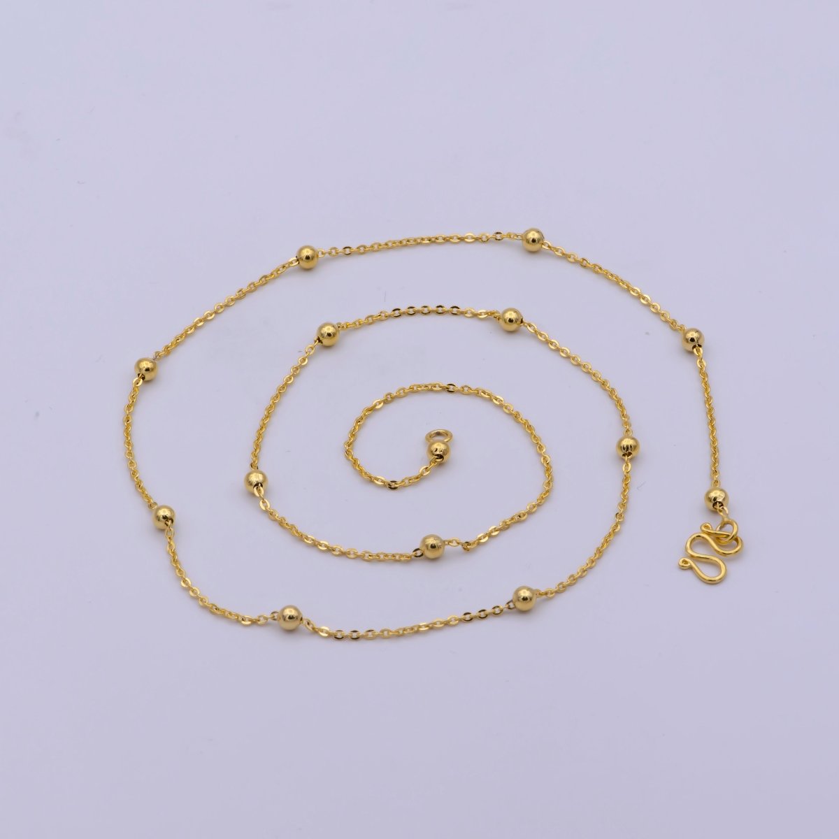 24K Gold Filled Satellite Chain Necklace, 17.5 Inch Cable Chain Necklace, Dainty 1.2mm Ball Necklace w/ M Clasp | WA-471 Clearance Pricing