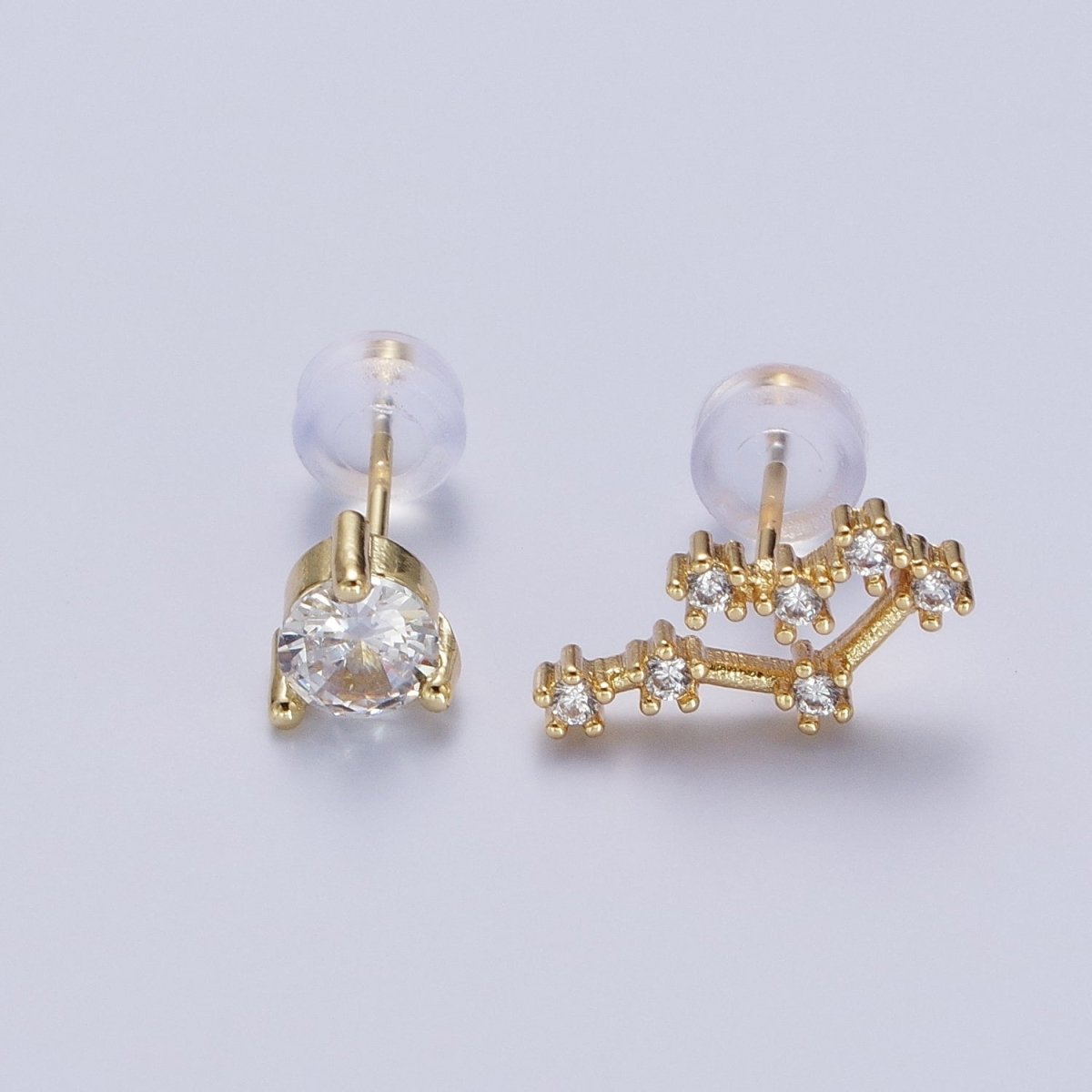 24K Gold Filled Set Birthstone & Astrology Zodiac Horoscope Constellation Cubic Zirconia Stud Earrings | AD014~AD025