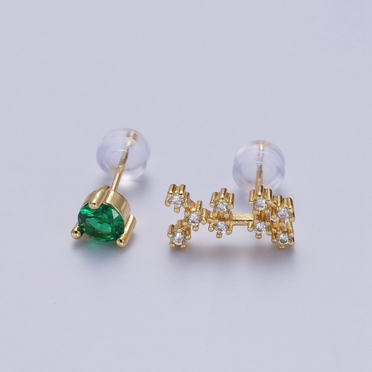 24K Gold Filled Set Birthstone & Astrology Zodiac Horoscope Constellation Cubic Zirconia Stud Earrings | AD014~AD025