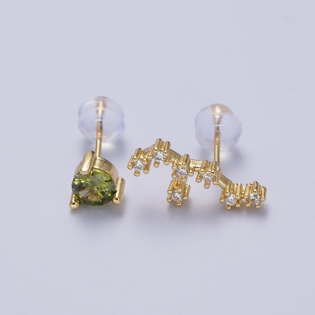 24K Gold Filled Set Birthstone & Astrology Zodiac Horoscope Constellation Cubic Zirconia Stud Earrings | AD014~AD025