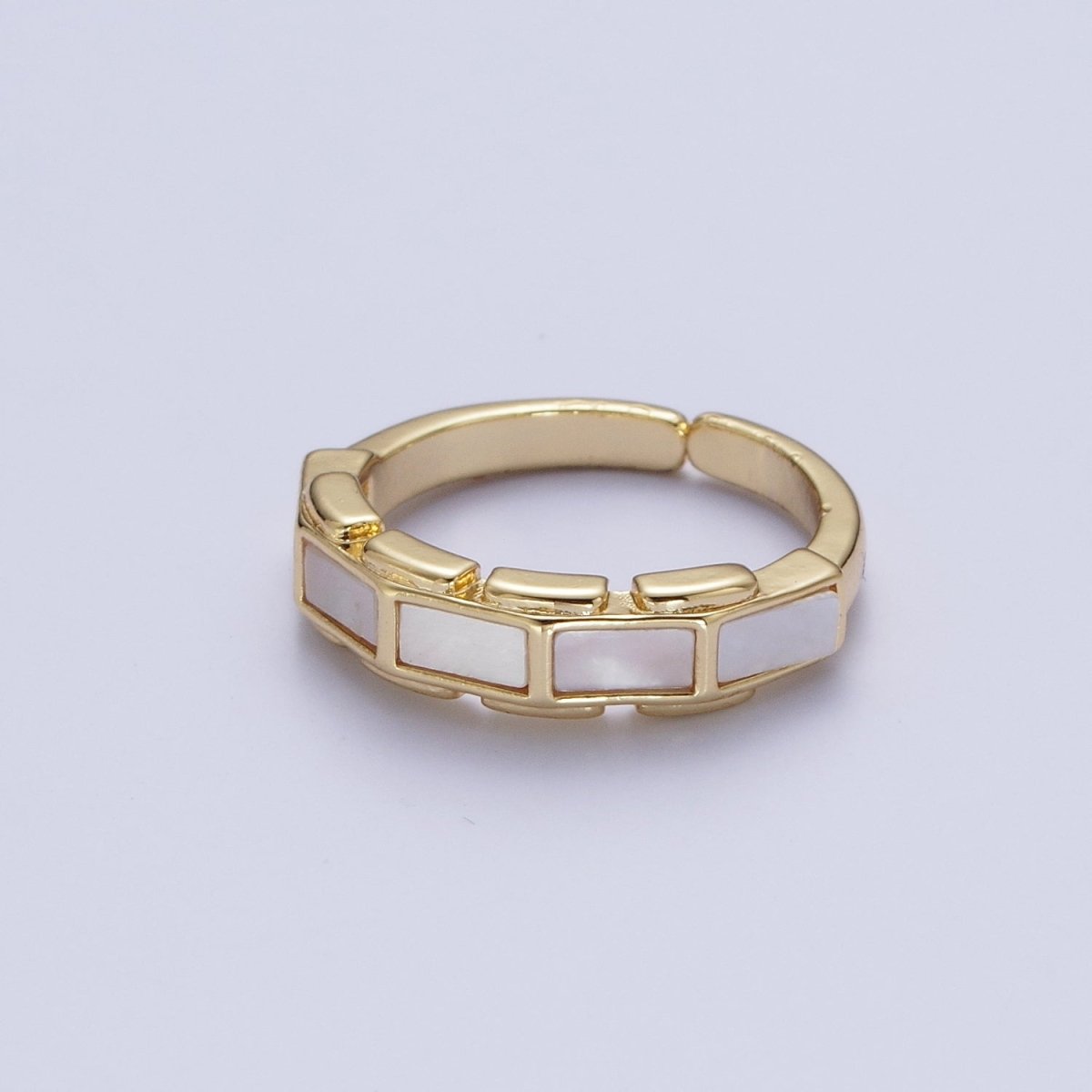 24K Gold Filled Shell Baguette Bar Stacking Adjustable Ring | S-369