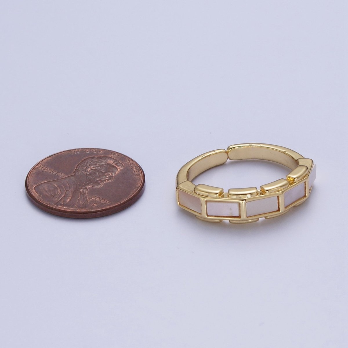 24K Gold Filled Shell Baguette Bar Stacking Adjustable Ring | S-369