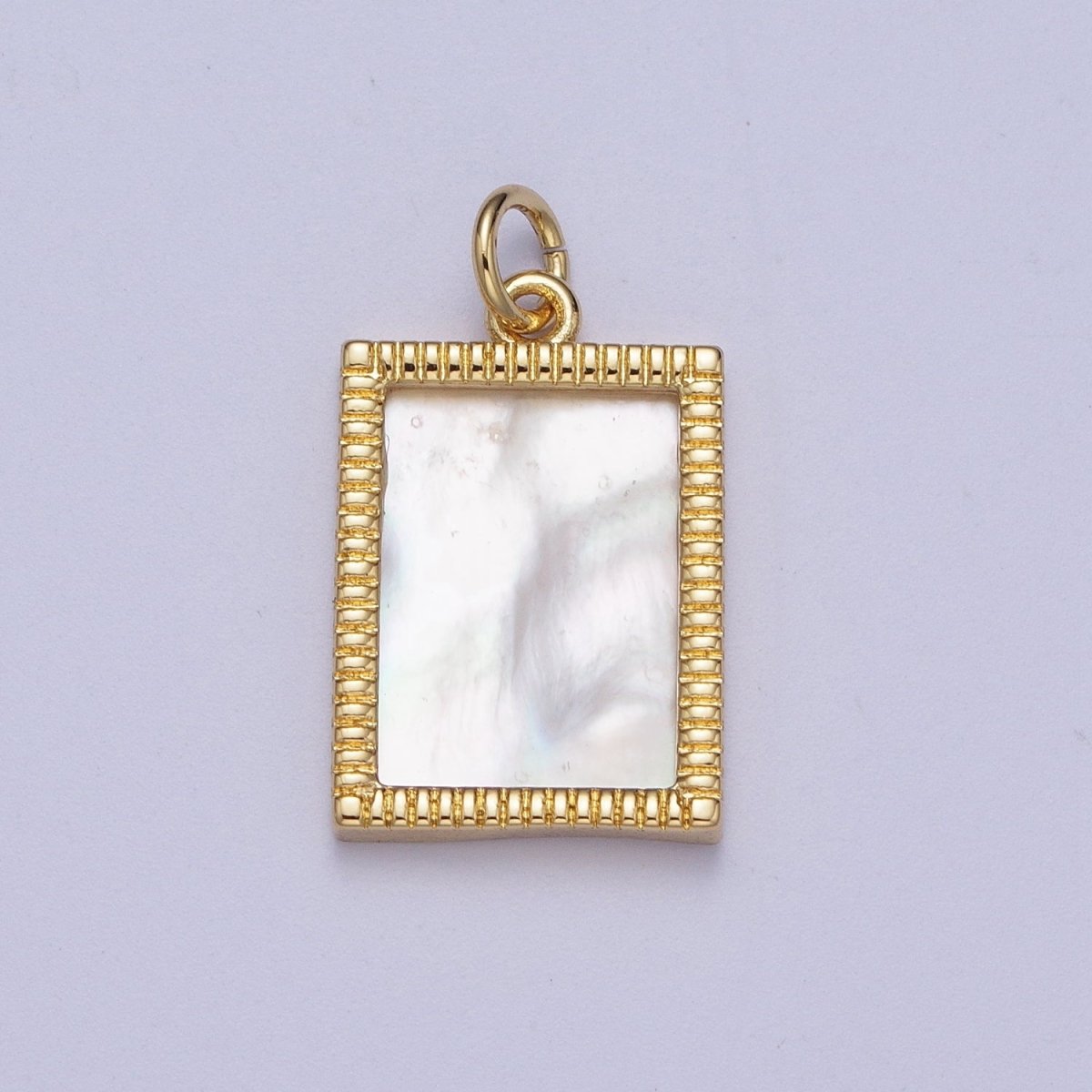 24K Gold Filled Shell Pearl Gold Frame Rectangular Tag Charm | N-701